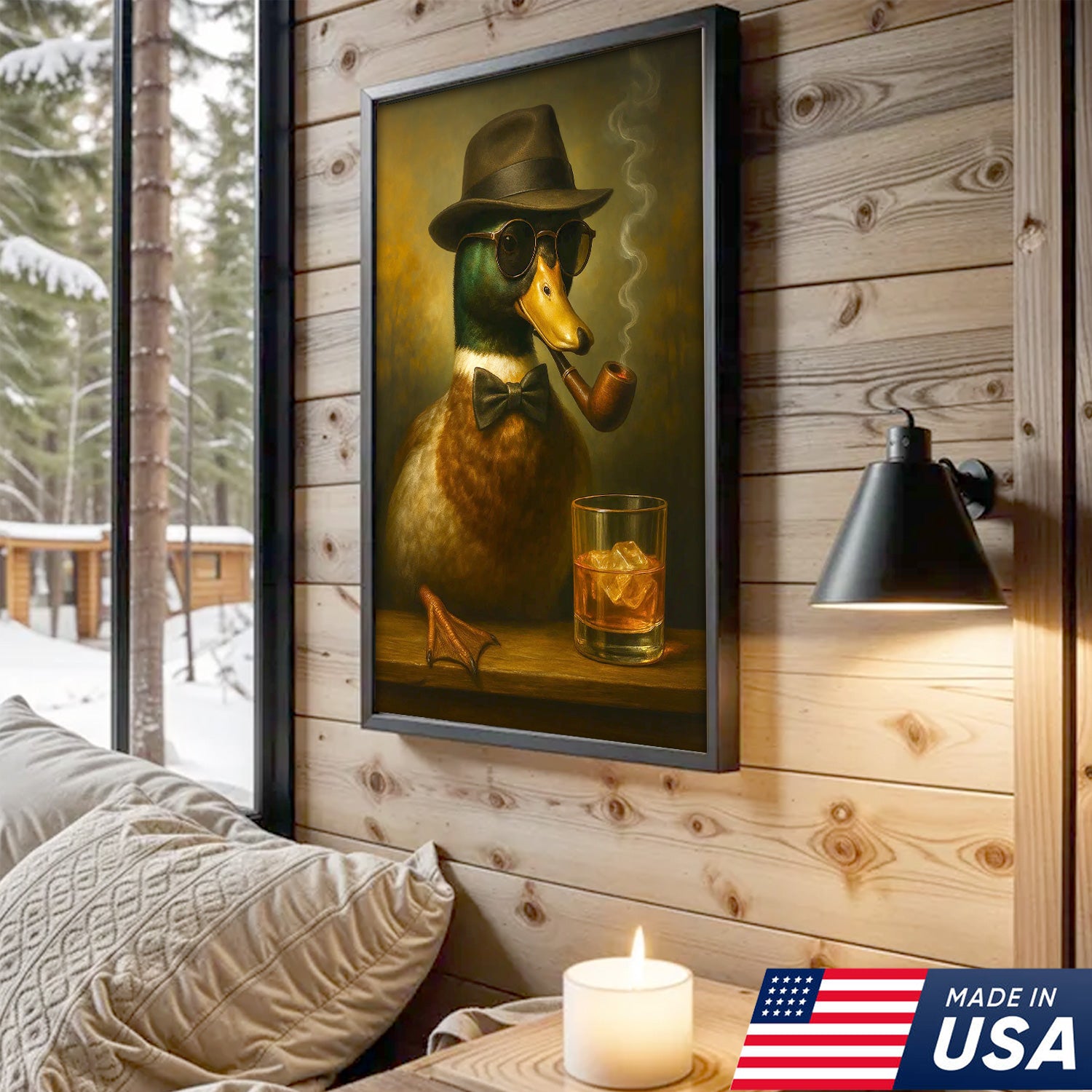 Dapper Duck Canvas Wall Art – Classy Rustic Lodge Decor – Unique Cabin Hunting Artwork