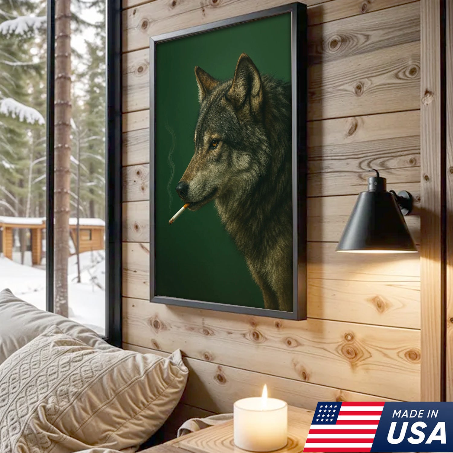 Gray Wolf Canvas Wall Art – Rustic Wildlife Home Decor – Modern Hunting Lodge Artwork