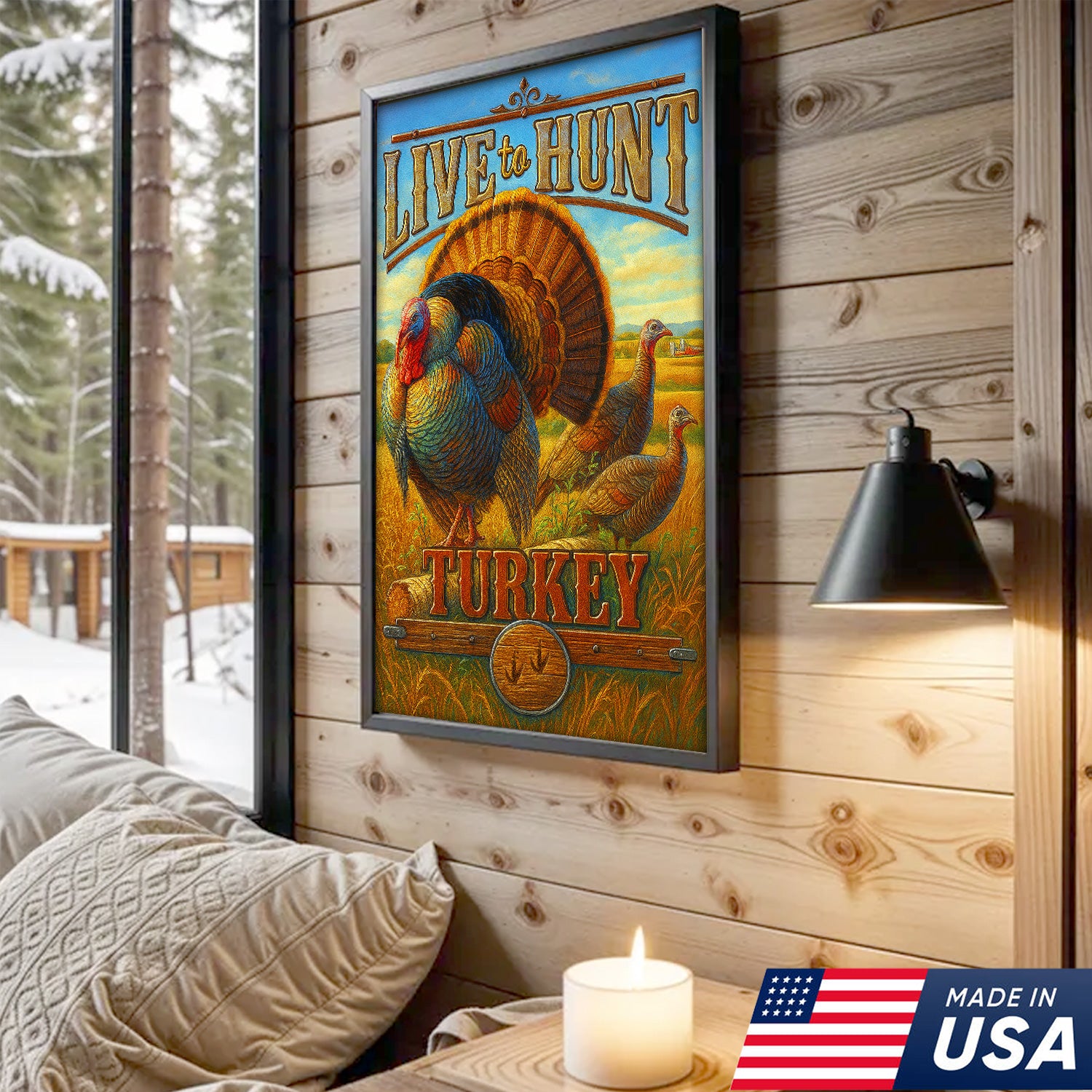 Turkey Hunting Canvas Wall Art – Rustic Wildlife Lodge Decor Gift for Hunters & Nature Lovers