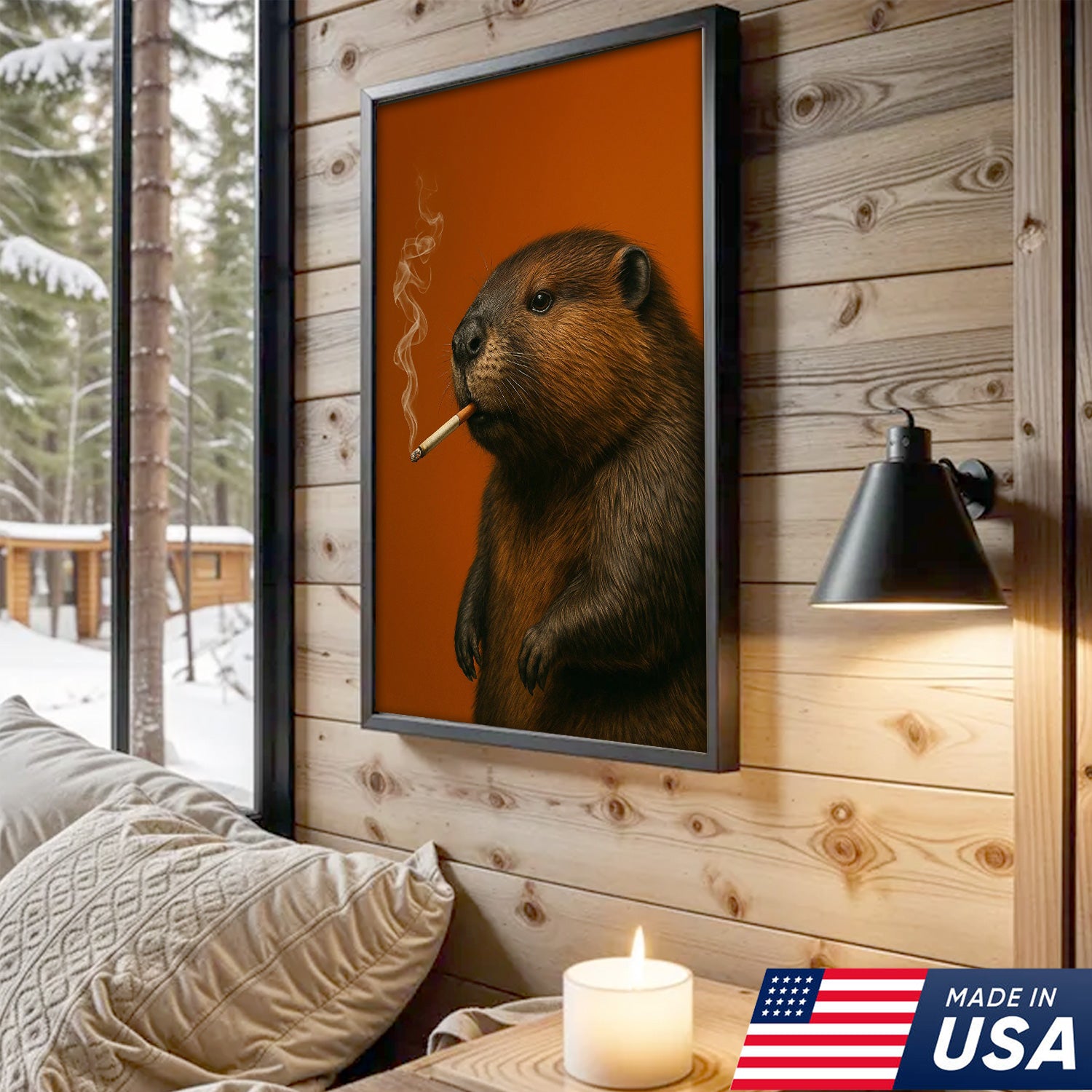 Beaver Canvas Wall Art – Rustic Wildlife Decor – Hunting Cabin Artwork – Woodland Nature Print – Lodge and Farmhouse Wall Hanging