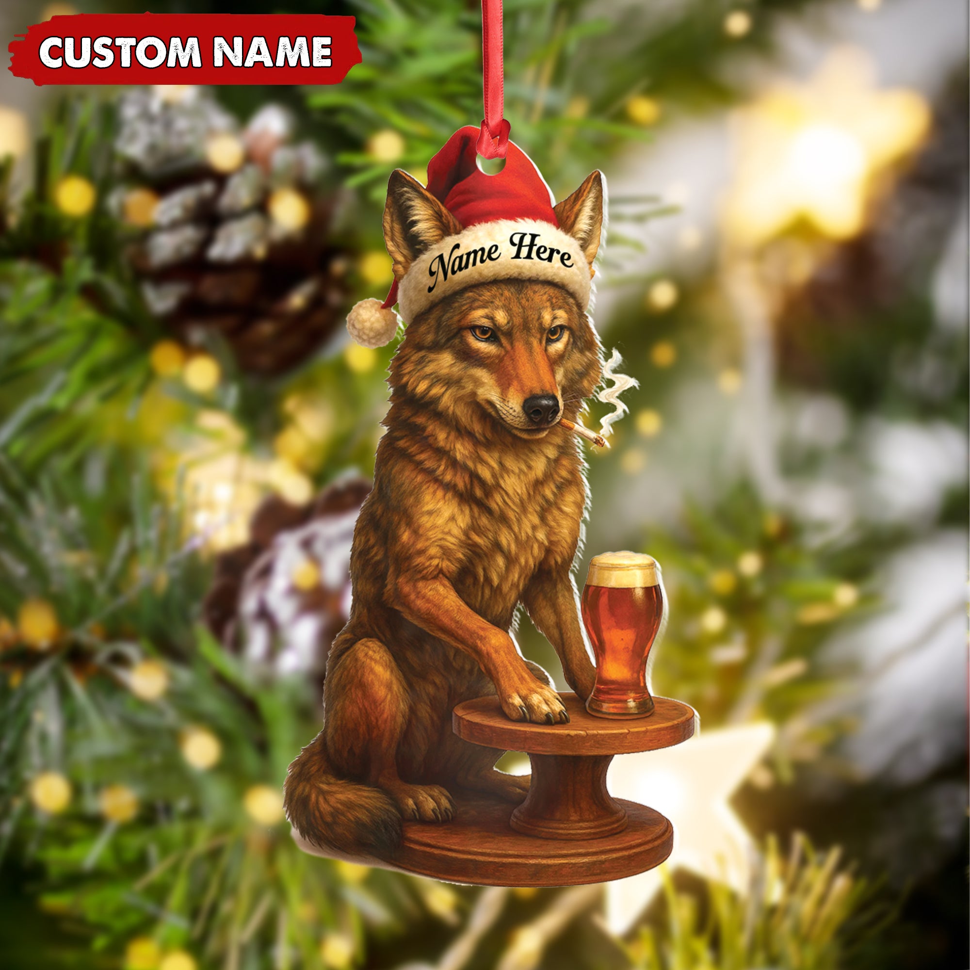 Personalized Acrylic Wolf Coyote Christmas Ornament – Personalized Holiday Decoration for Hunters & Wildlife Lovers