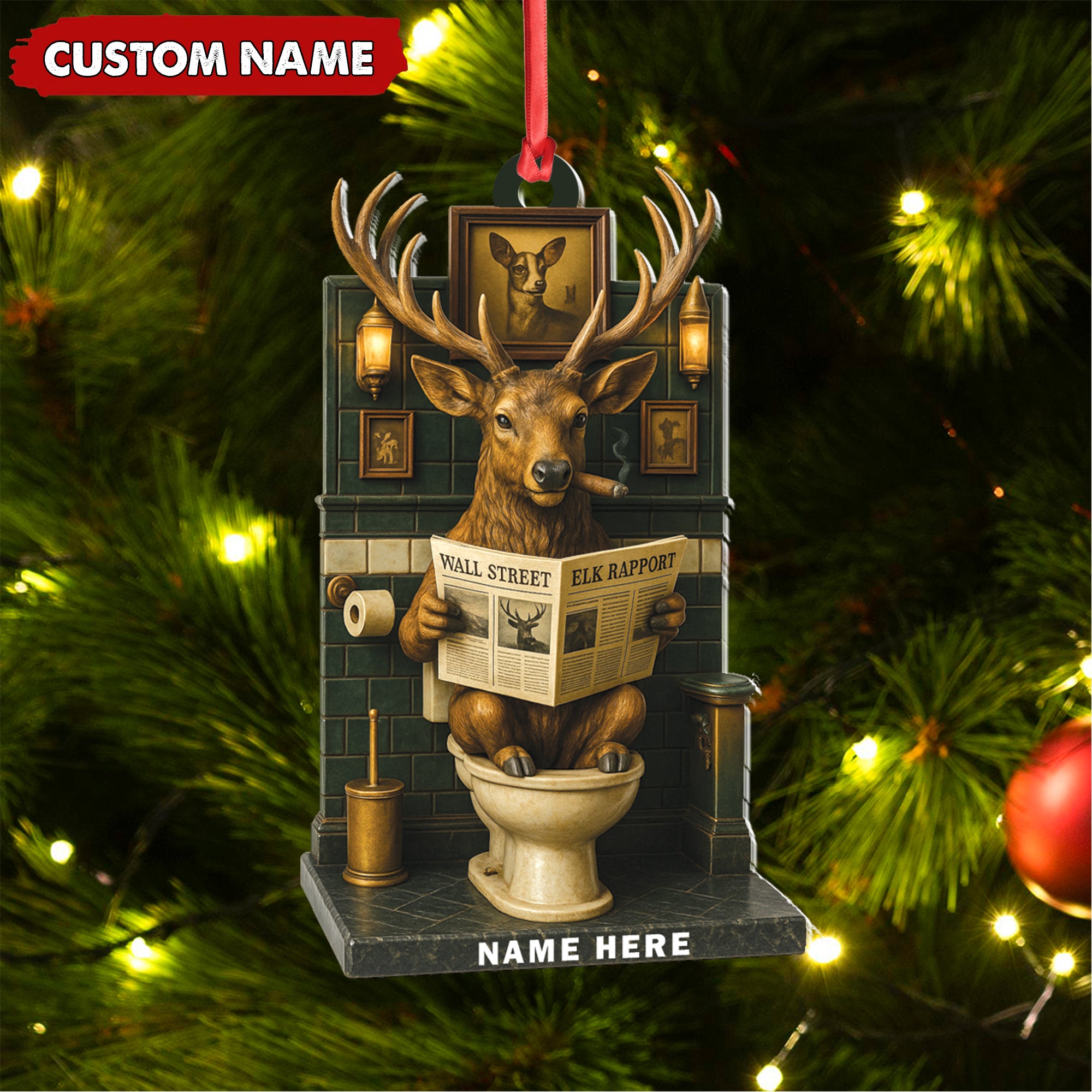 Personalized Acrylic Deer Bathroom Christmas Ornament – Funny Personalized Holiday Decor for Hunters & Wildlife Lovers