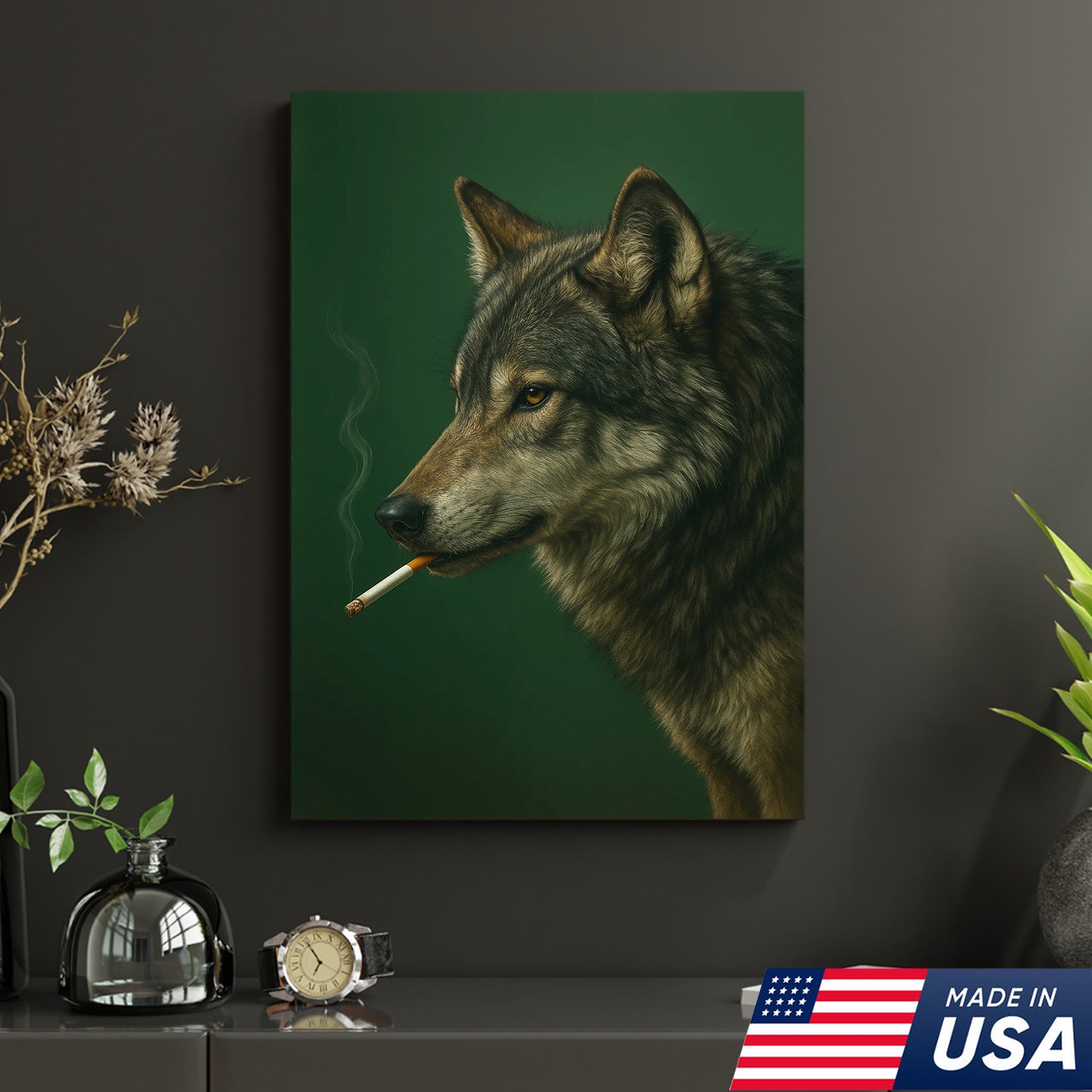 Gray Wolf Canvas Wall Art – Rustic Wildlife Home Decor – Modern Hunting Lodge Artwork
