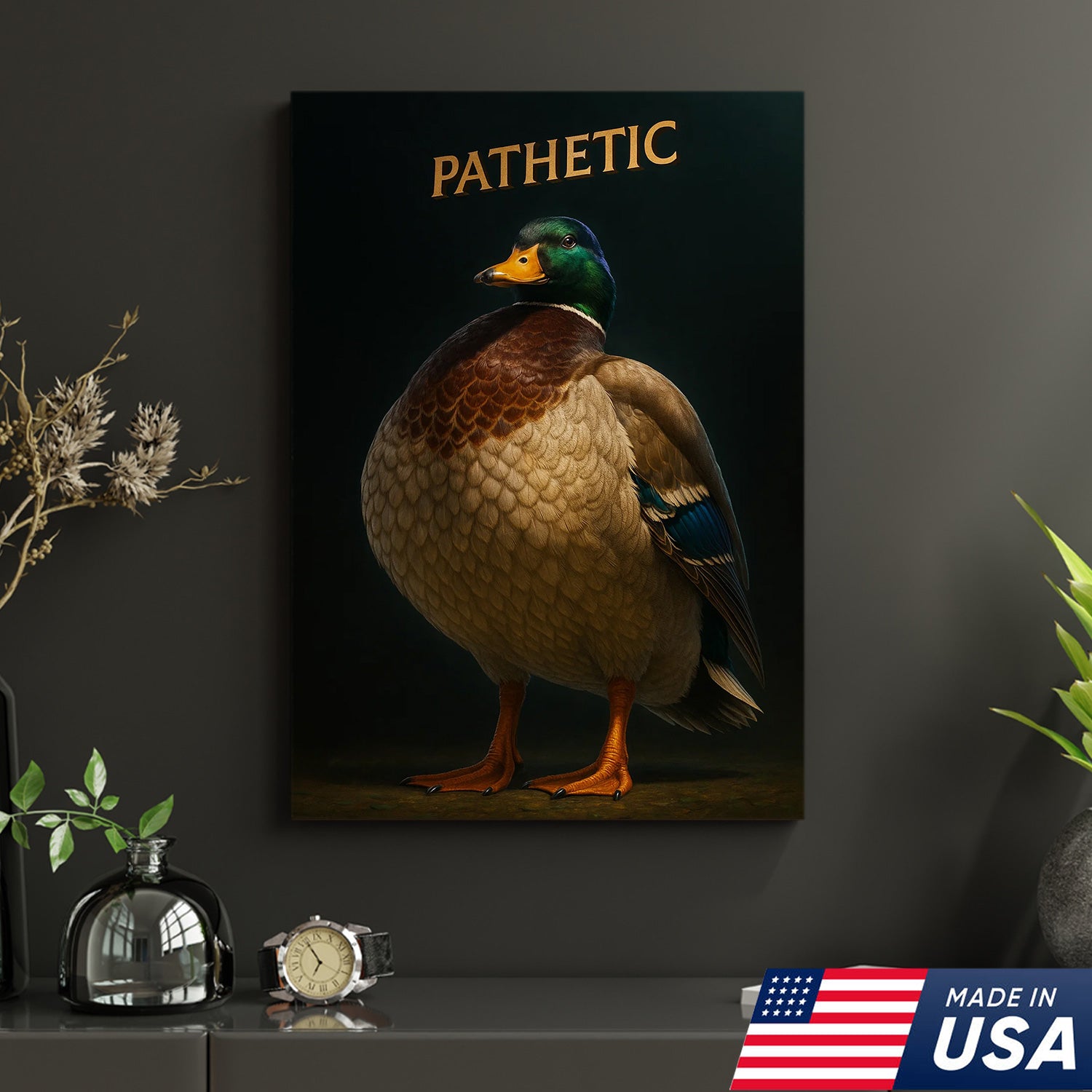 Pathetic Mallard Duck Canvas Wall Art – Funny Hunting Decor – Rustic Lodge Wall Print