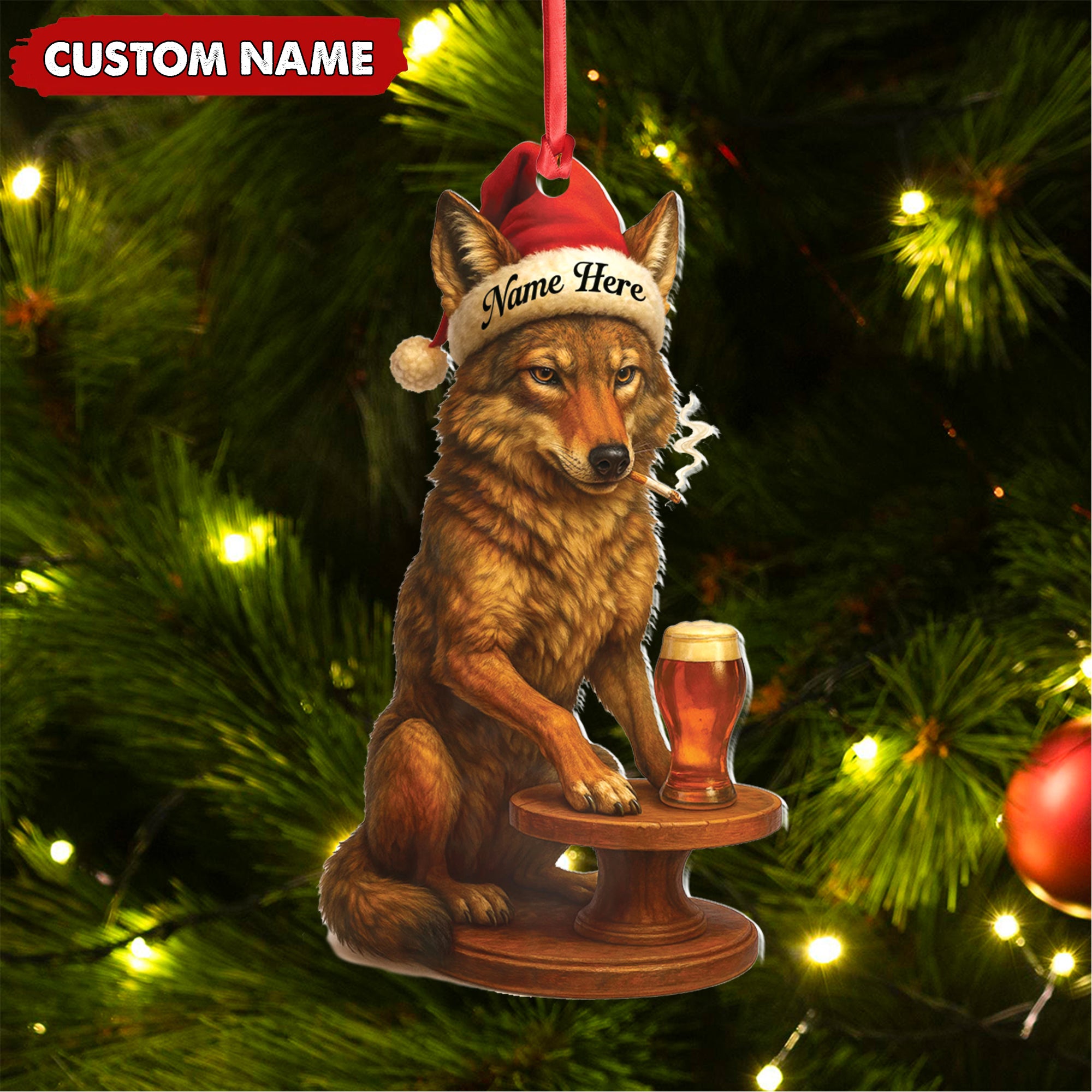 Personalized Acrylic Wolf Coyote Christmas Ornament – Personalized Holiday Decoration for Hunters & Wildlife Lovers