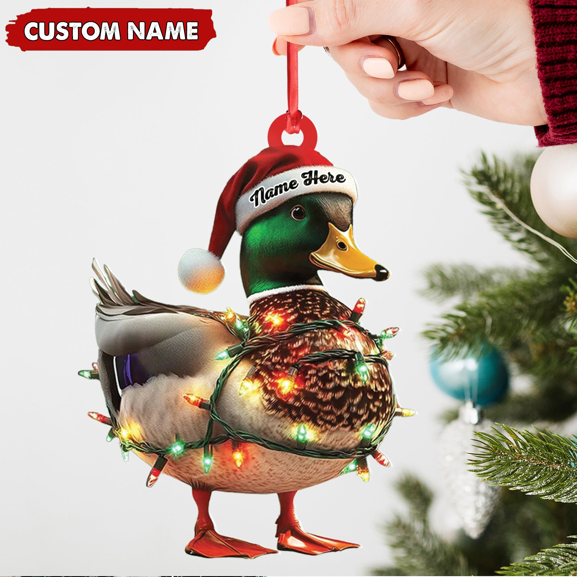 Personalized Duck Acrylic Christmas Ornament – Funny Custom Hunting Tree Decoration For Hunters