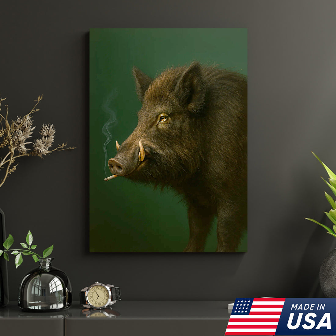 Wild Boar Canvas Wall Art β Rustic Hunting Lodge Decor β Nature Inspired Cabin Artwork