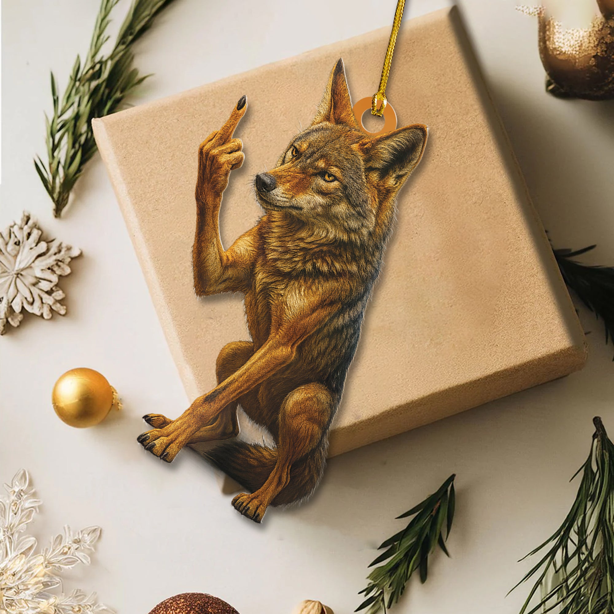 Personalized Funny Coyote Fukin' Finger Hunting Acrylic Christmas Ornament – Custom Gift for Hunters