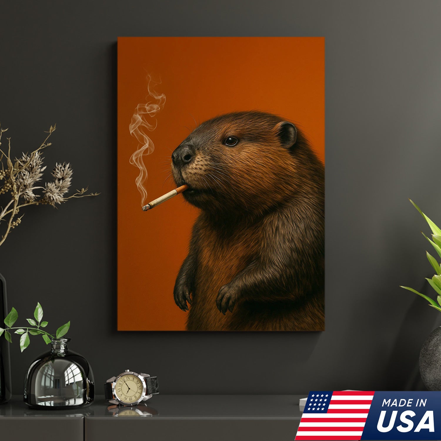 Beaver Canvas Wall Art – Rustic Wildlife Decor – Hunting Cabin Artwork – Woodland Nature Print – Lodge and Farmhouse Wall Hanging