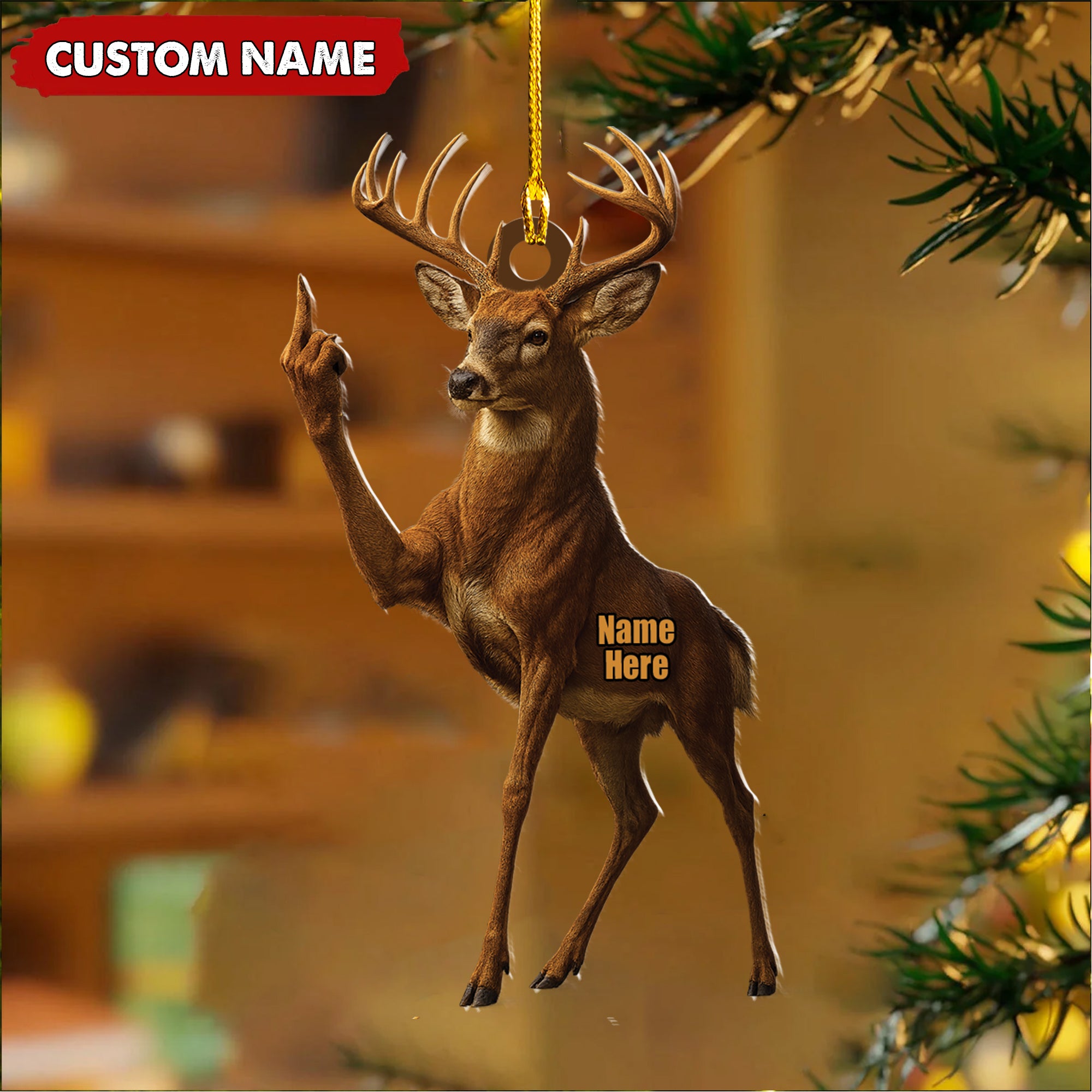 Personalized Funny Deer Buck Fukin' Finger Hunting Acrylic Christmas Ornament – Custom Gift for Hunters