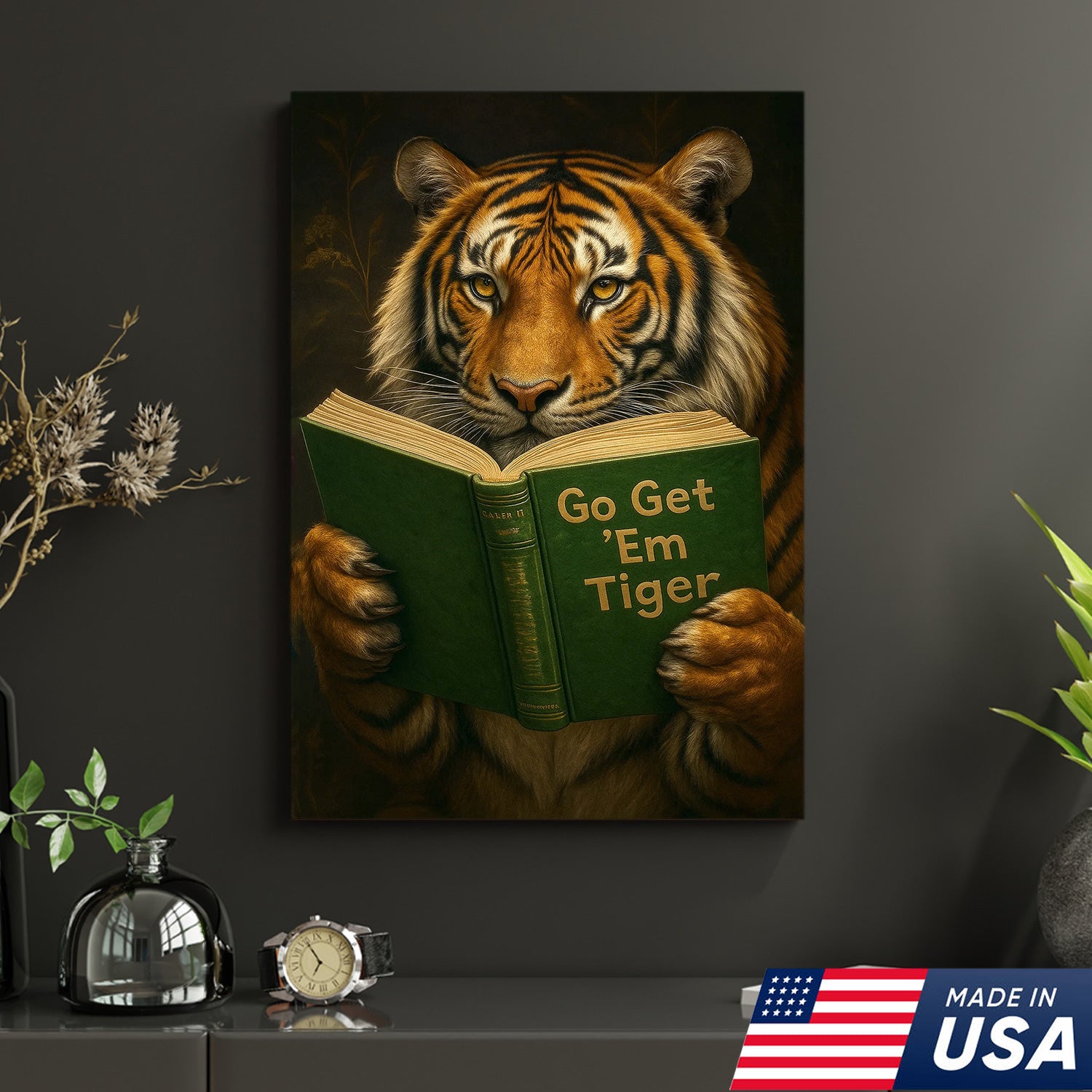 Motivational Tiger Canvas Wall Art - Inspiring Reading Animal Design - Bold Wildlife Artwork for Home Decor