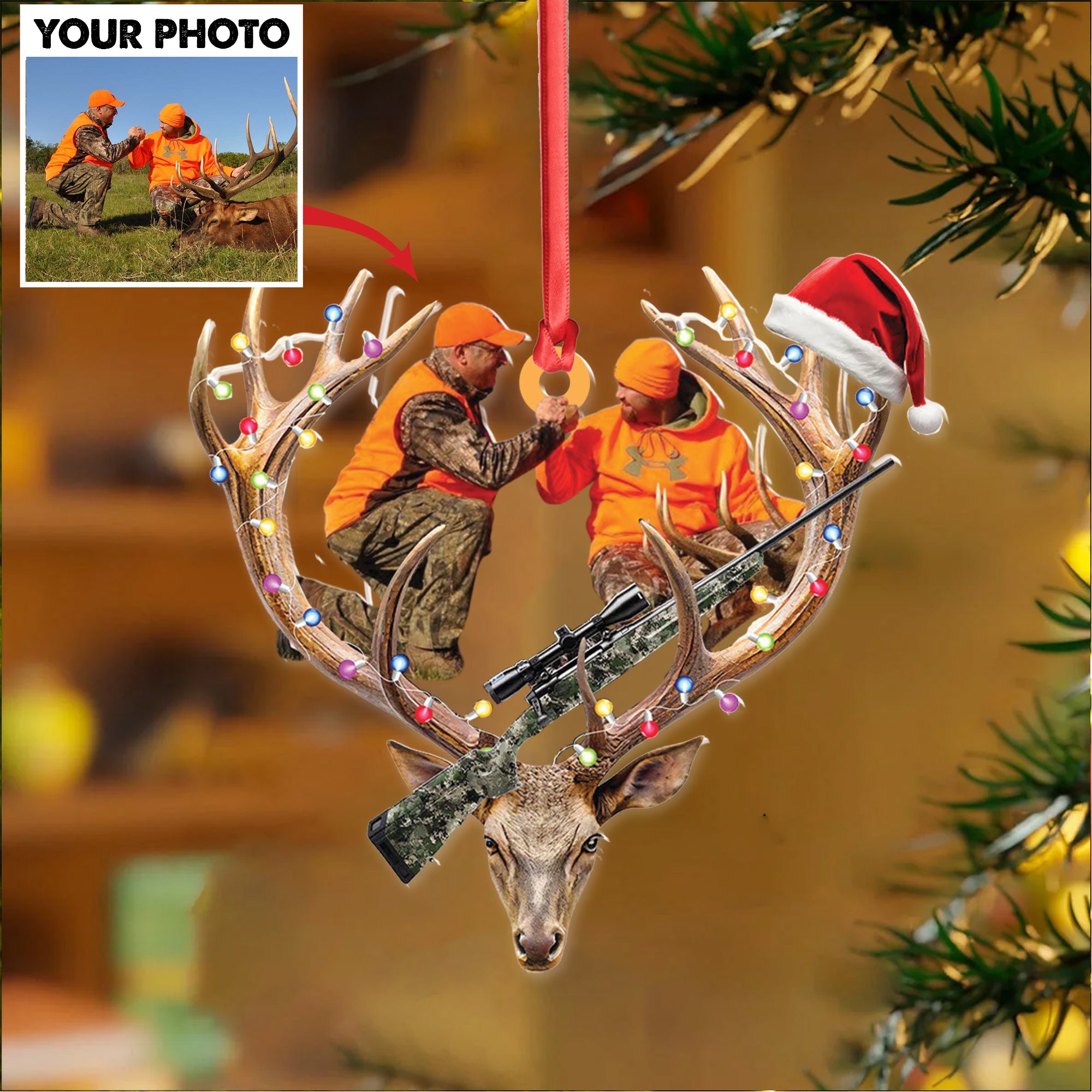 Personalized Hunting Aclyric Christmas Ornament – Custom Photo Deer Antler Gift for Hunters
