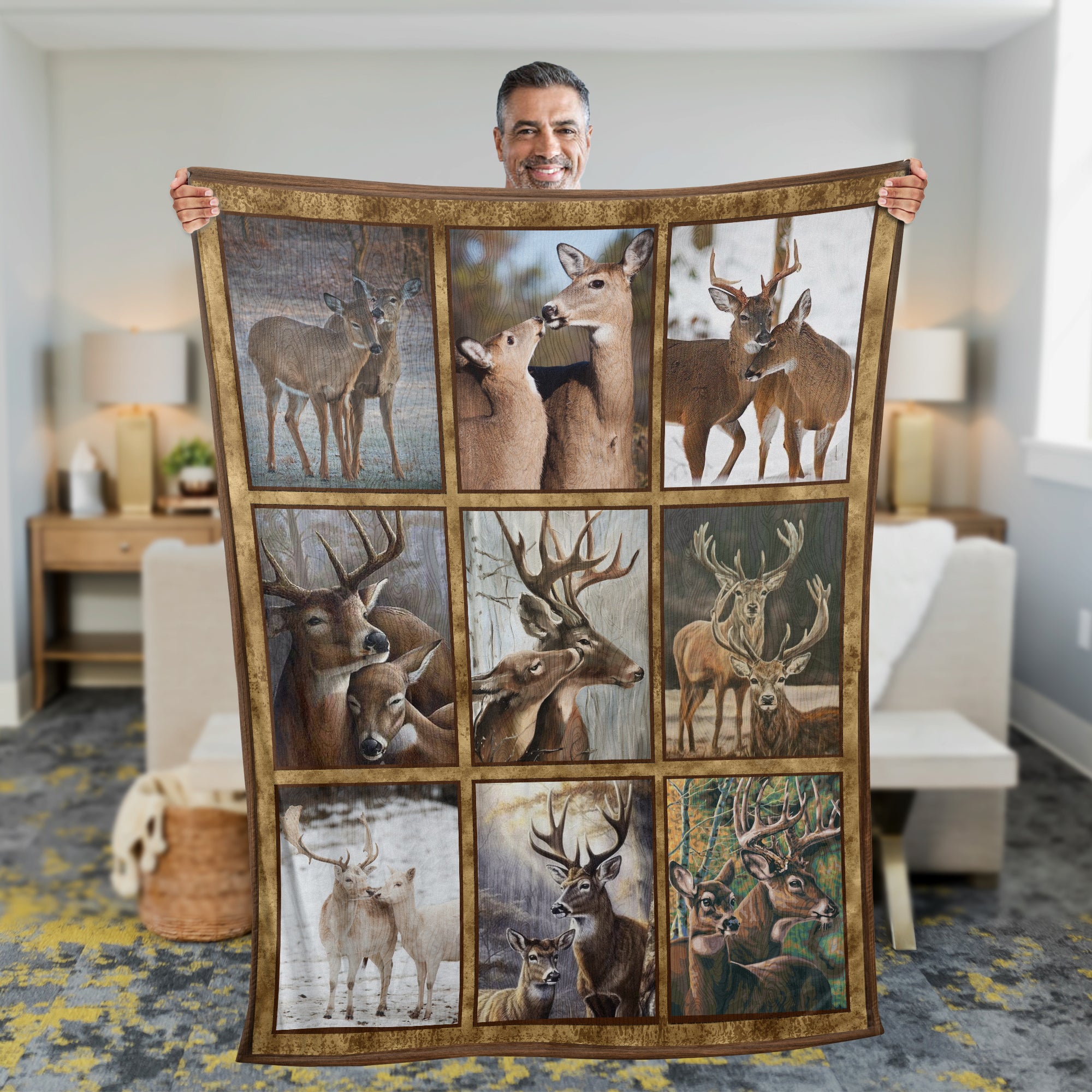 Buck & Doe Deer Lovers Fleece Blanket - Hunting Lodge & Cabin Decor Gift