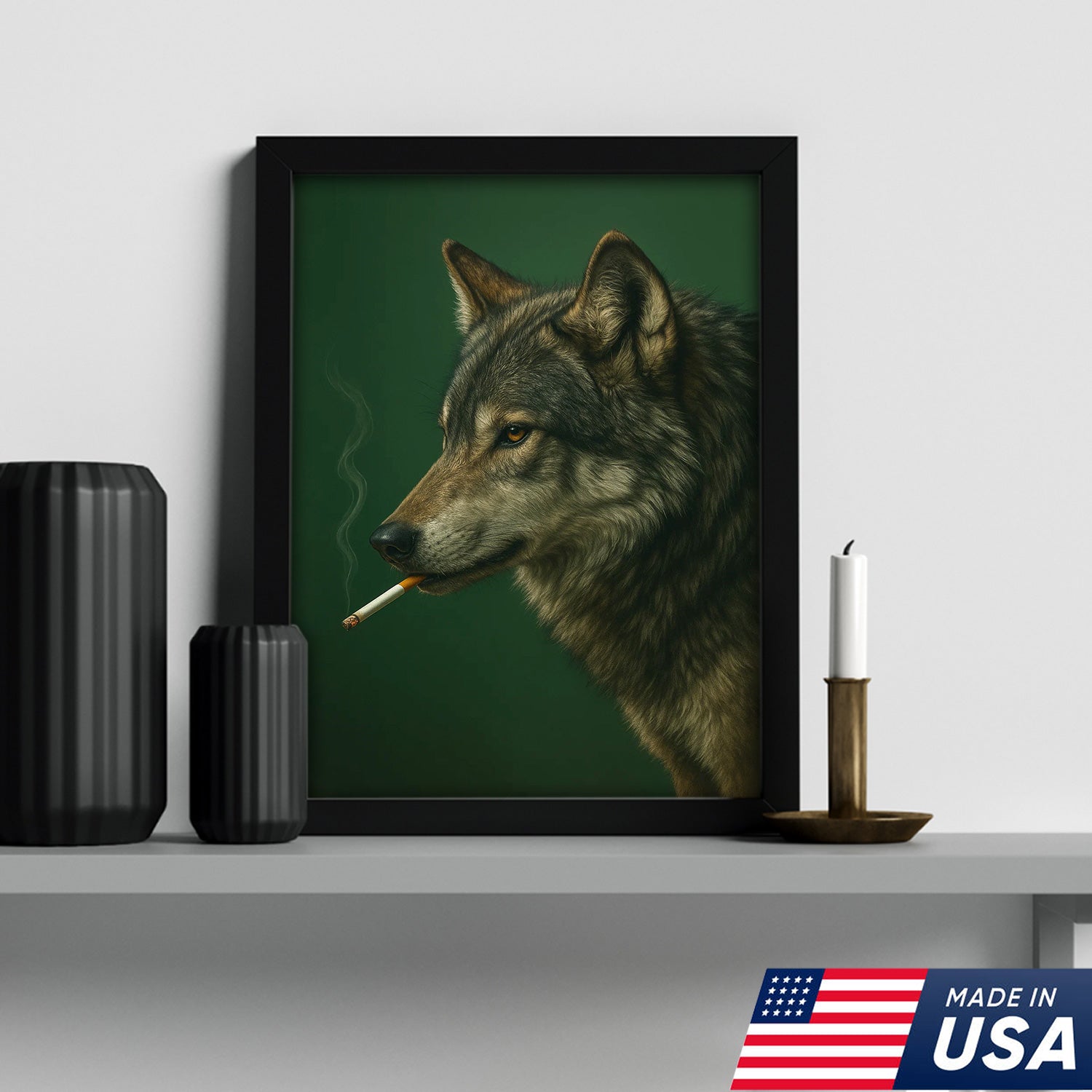 Gray Wolf Canvas Wall Art – Rustic Wildlife Home Decor – Modern Hunting Lodge Artwork