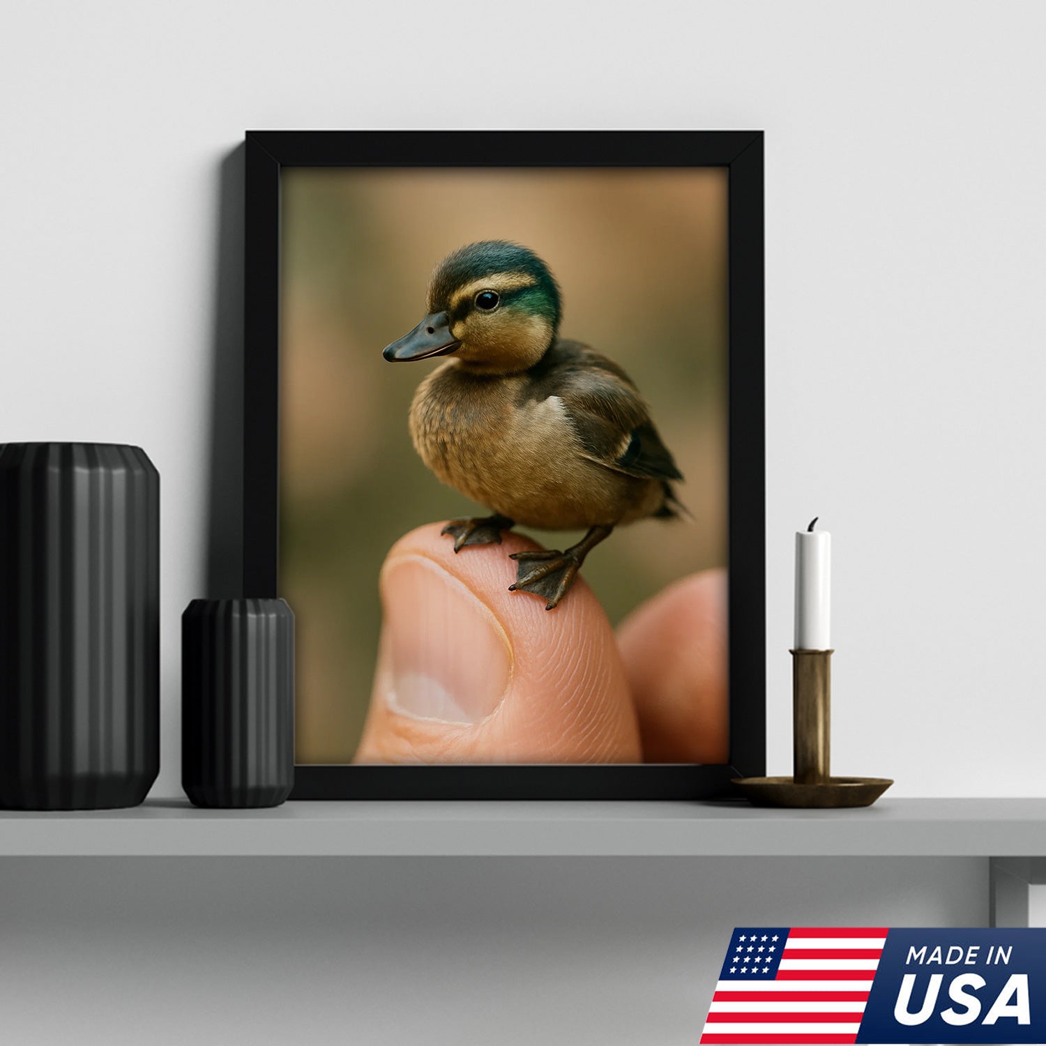 Cute Baby Duck Canvas Wall Art - Adorable Duckling Perched on Finger - Nature Wildlife Artwork for Home Decor