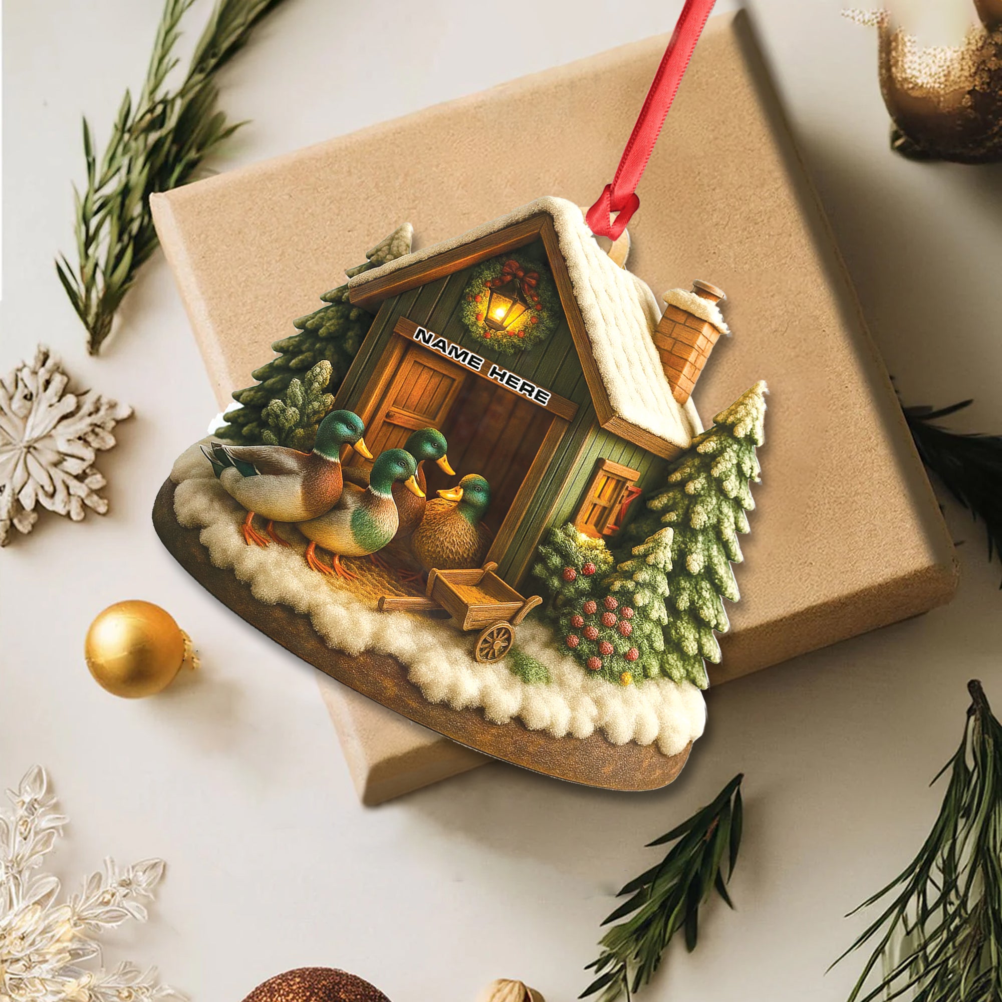 Personalized Acrylic Mallard Duck Family Christmas Ornament – Rustic Holiday Cabin Decor for Nature & Wildlife Lovers