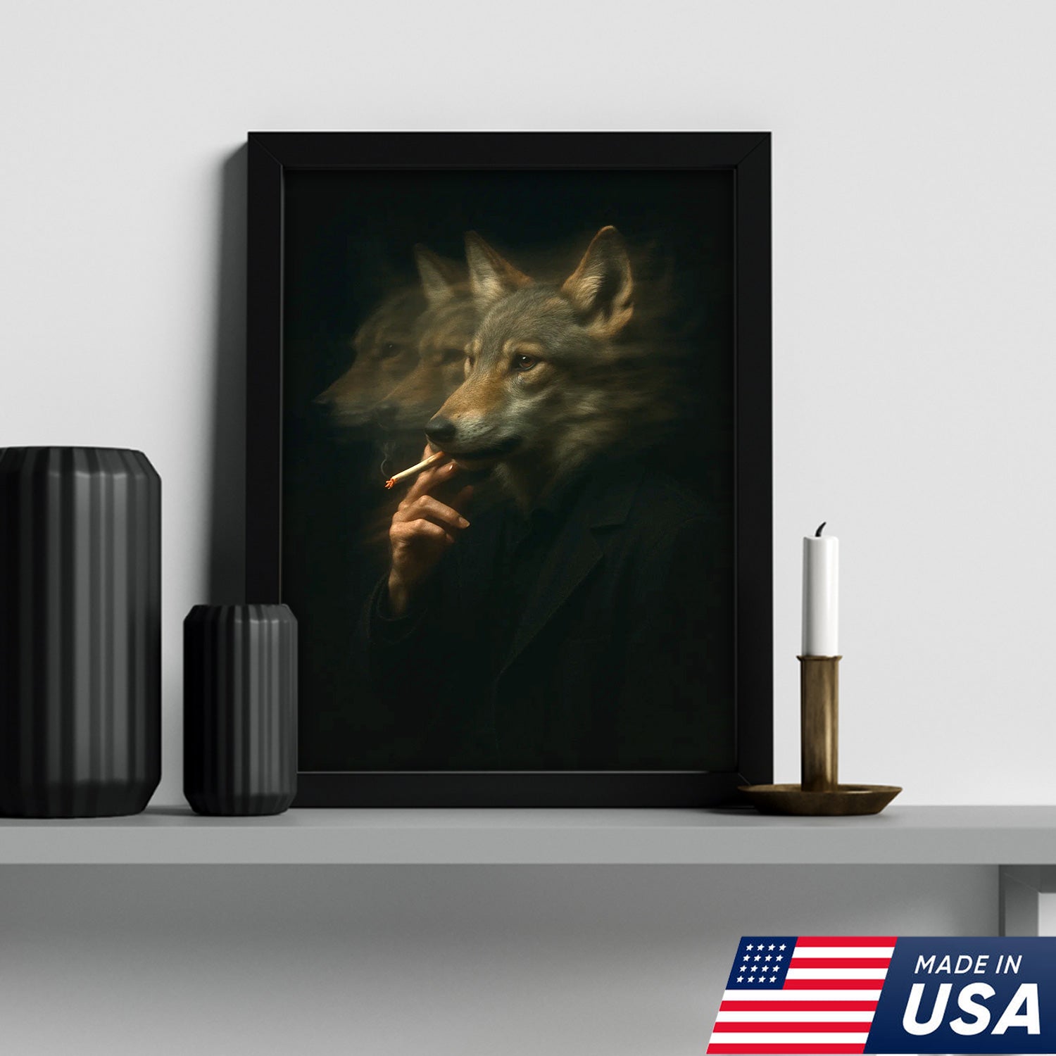 Mystical Wolf Coyote Canvas Wall Art - Mysterious Animal Portrait with Surreal Motion Effect - Unique Wildlife Artwork for Home Decor