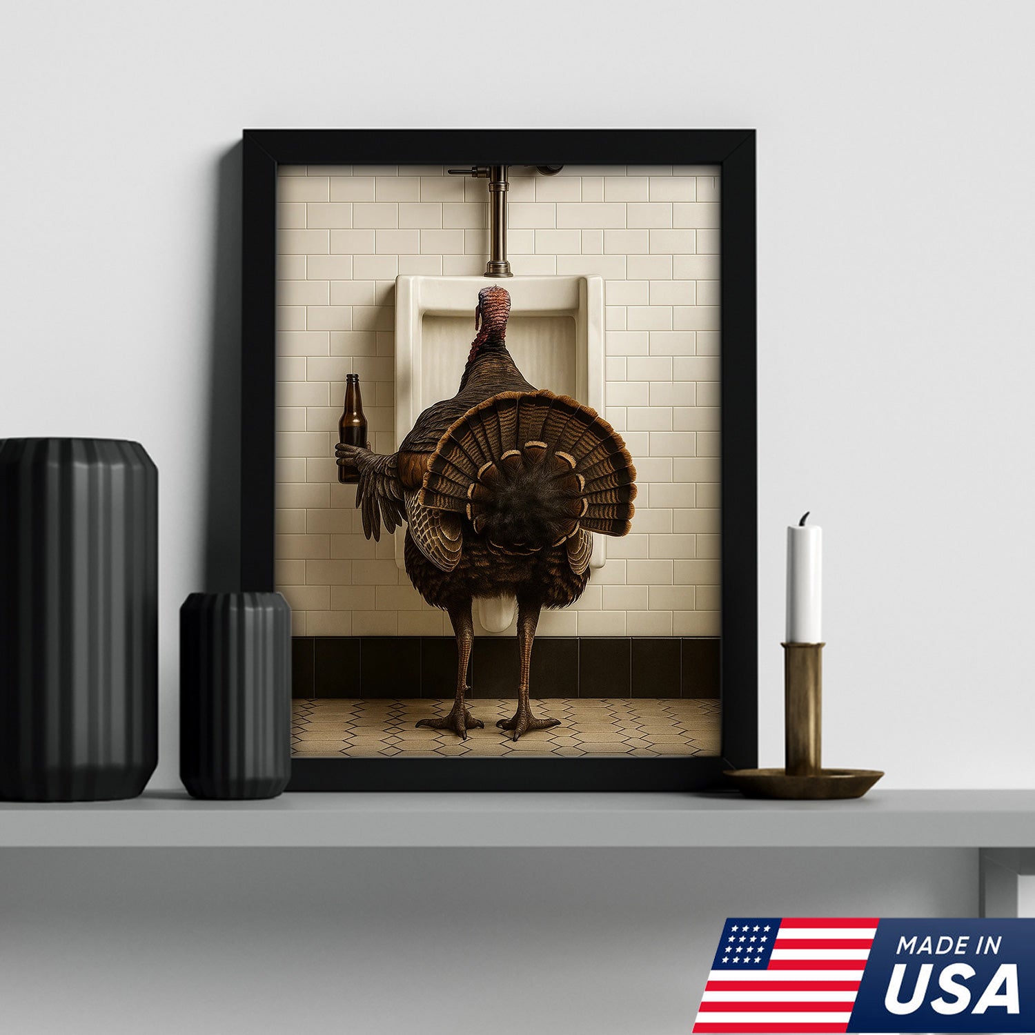 Hilarious Turkey Canvas Wall Art – Funny Bathroom Humor Decor – Rustic Hunting Cabin Gag Gift – Quirky Lodge Farmhouse Animal Artwork