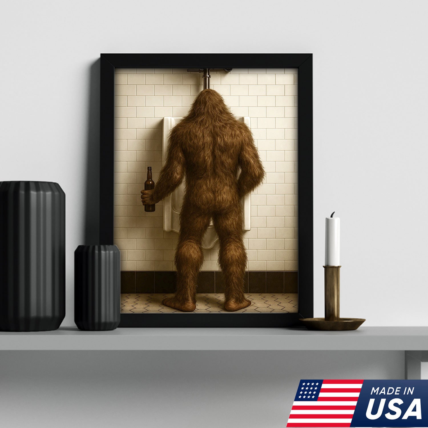 Bigfoot Funny Canvas Wall Art – Hilarious Bathroom Humor Decor – Rustic Cabin Gag Gift – Quirky Lodge and Hunting Camp Artwork