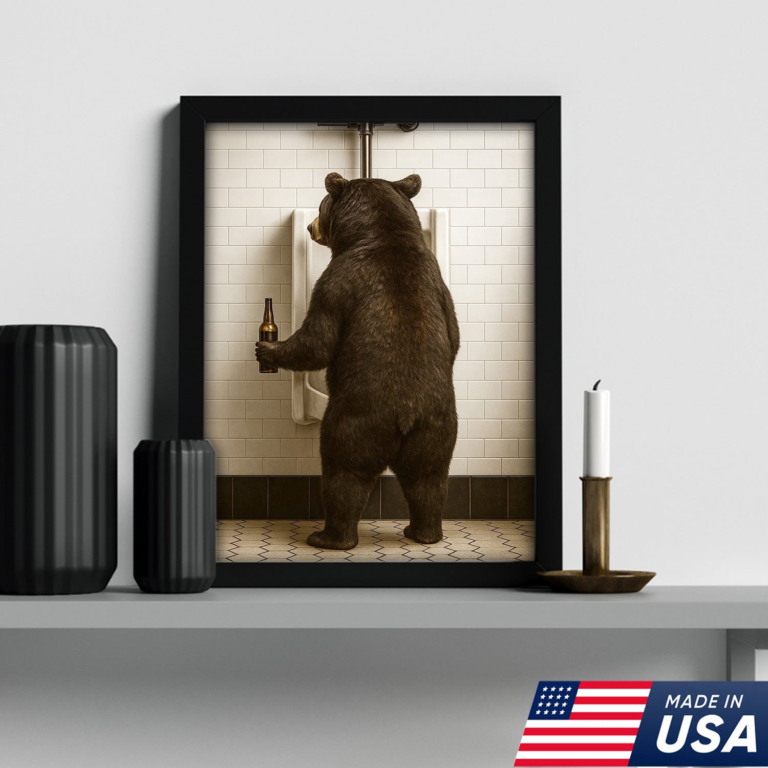 Funny Black Bear Canvas Wall Art – Hilarious Bathroom Humor Decor – Rustic Cabin Lodge Gag Gift – Quirky Hunting Camp Animal Artwork