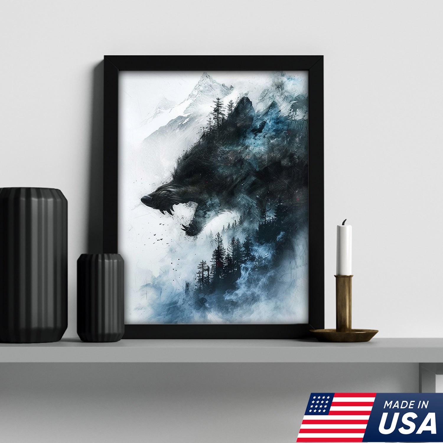 Wolf Forest Canvas Wall Art – Wild Wilderness Mountain Decor – Rustic Cabin & Lodge Artwork