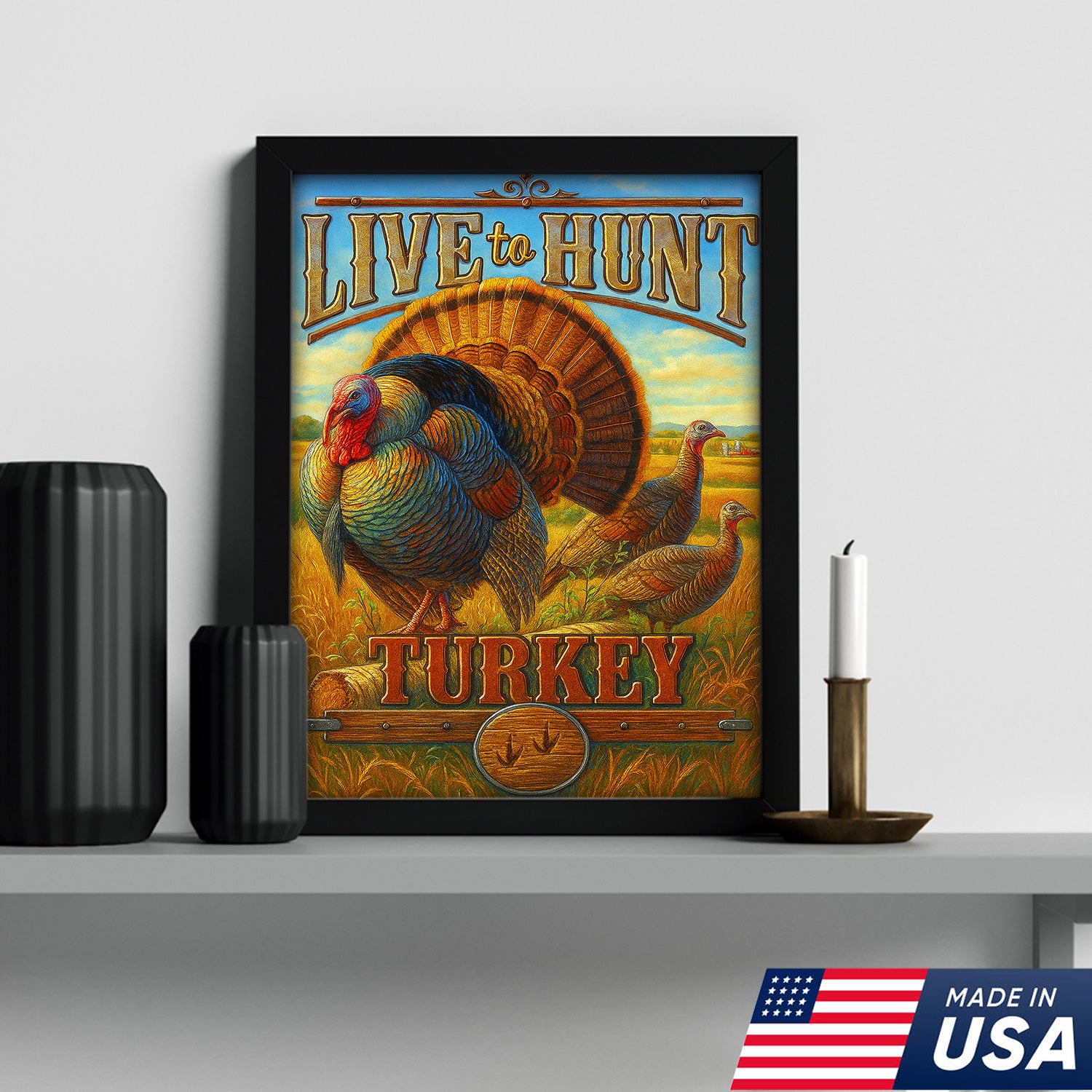 Turkey Hunting Canvas Wall Art – Rustic Wildlife Lodge Decor Gift for Hunters & Nature Lovers