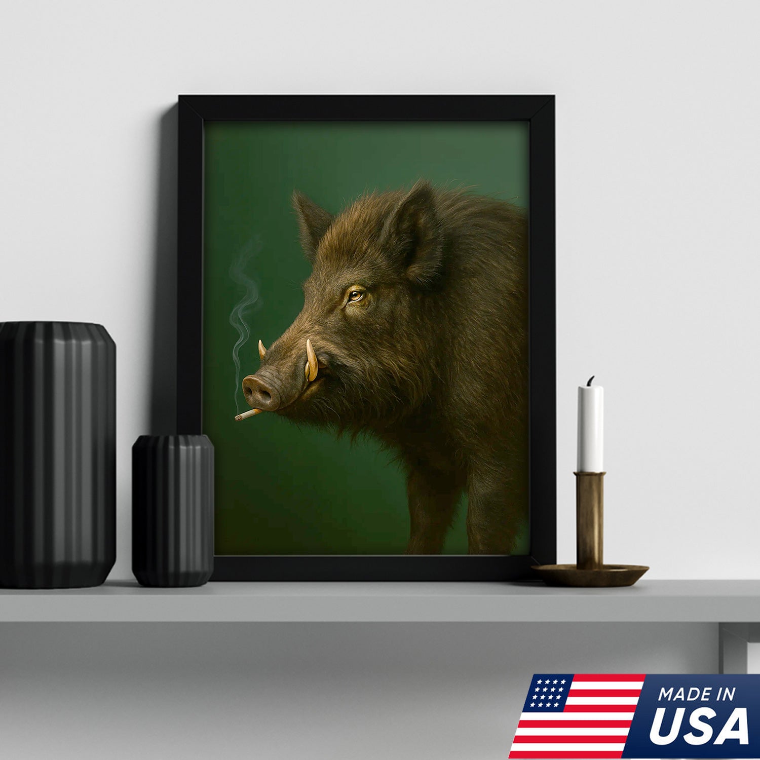 Wild Boar Canvas Wall Art – Rustic Hunting Lodge Decor – Nature Inspired Cabin Artwork