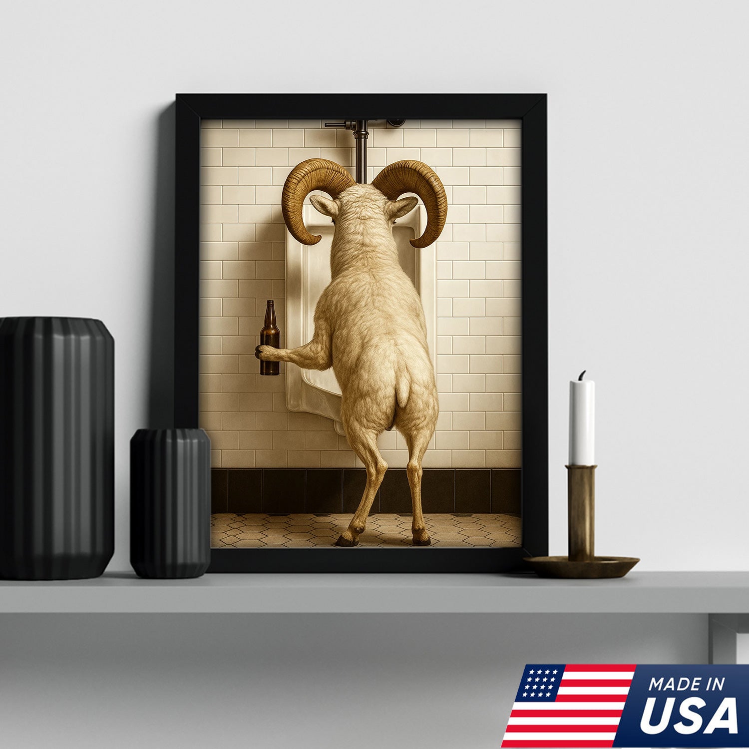 Whimsical Dall Sheep Canvas Wall Art - Funny Rustic Bathroom Decor for Cabin, Farmhouse, and Lodge - Wildlife Humor Print