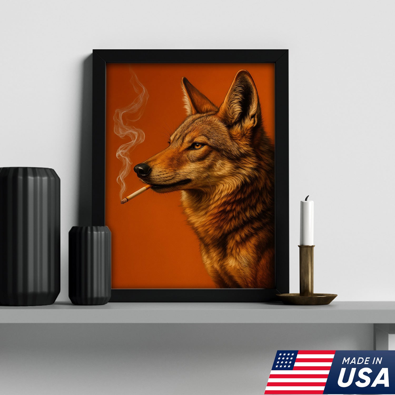 Coyote Canvas Wall Art – Rustic Wildlife Decor – Hunting Cabin Artwork – Mountain Lodge Wall Hanging – Woodland Nature Animal Print