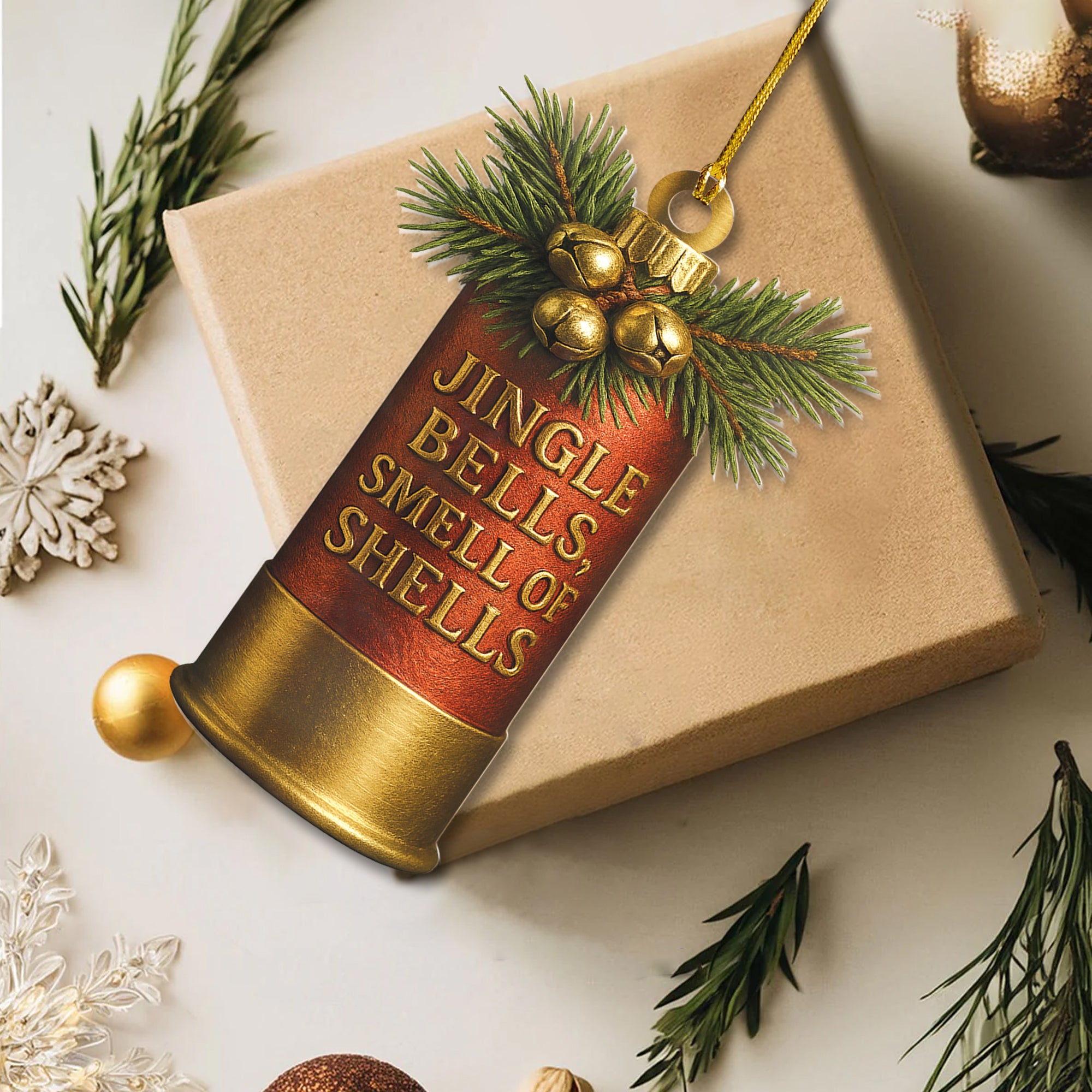 Funny Shotgun Shell Christmas Ornament – Rustic Hunting Tree Decoration Gift for Hunters