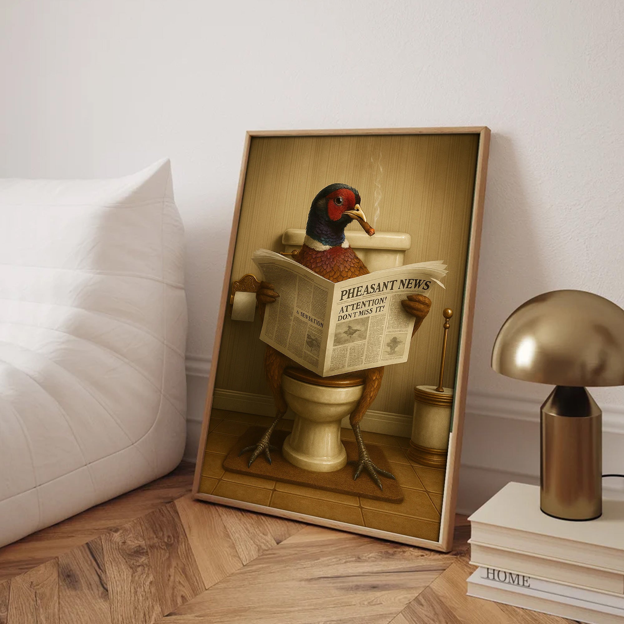 Phesan Reading News Smoking Bathroom Wall Art – Rustic Decor for Men, Hilarious Gift for Men, Hunter