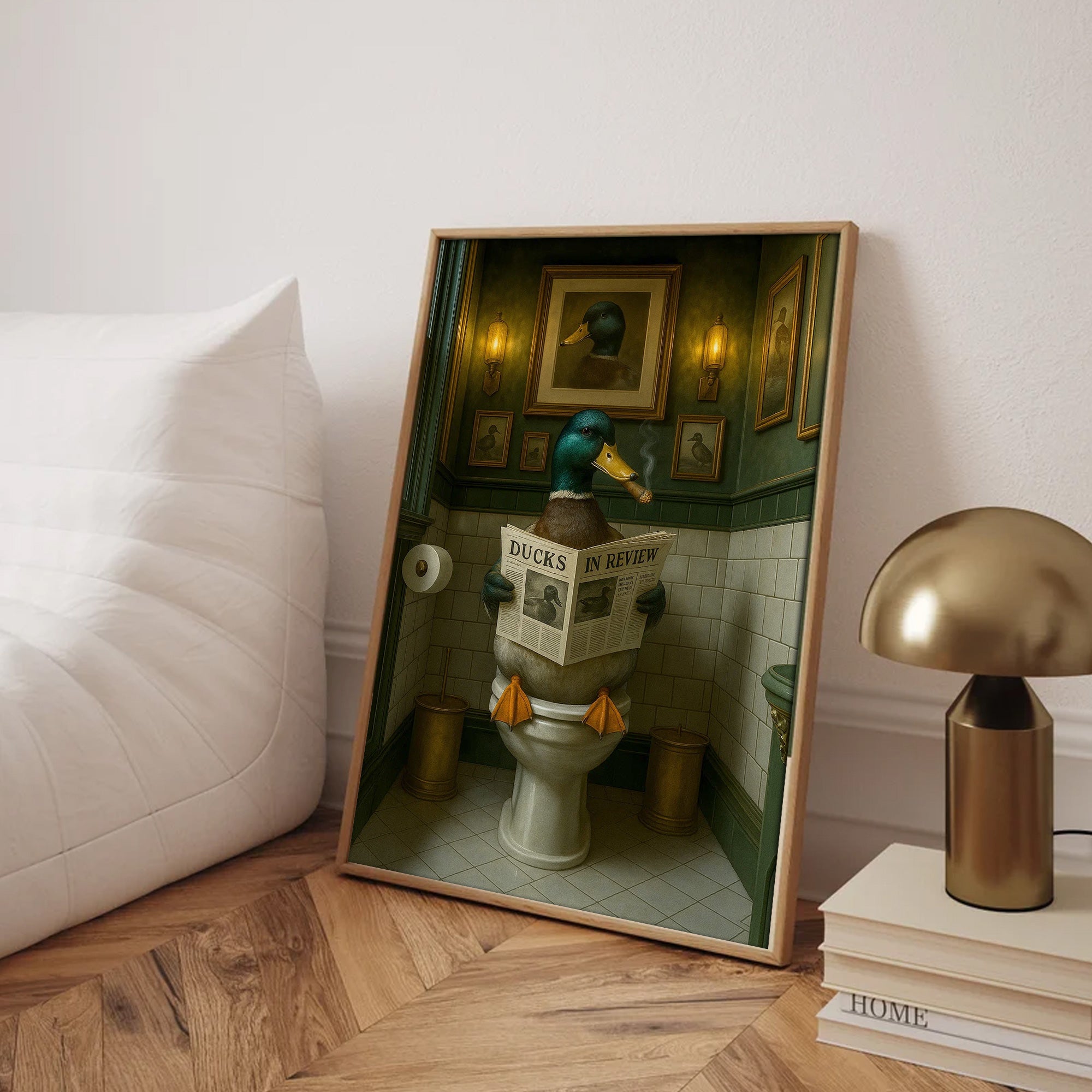Mallard Duck Toilet Scene Poster Canvas – Smoking-Smoking Duck Reading ‘Ducks in Review’ - Gift for Outdoorsmen