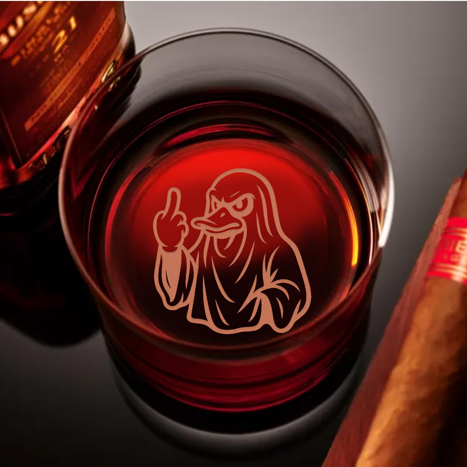 Duck Halloween Engraved Whiskey Glass – Funny Funny Finger Whiskey Glass for Men, Hunters & Drinking Lovers