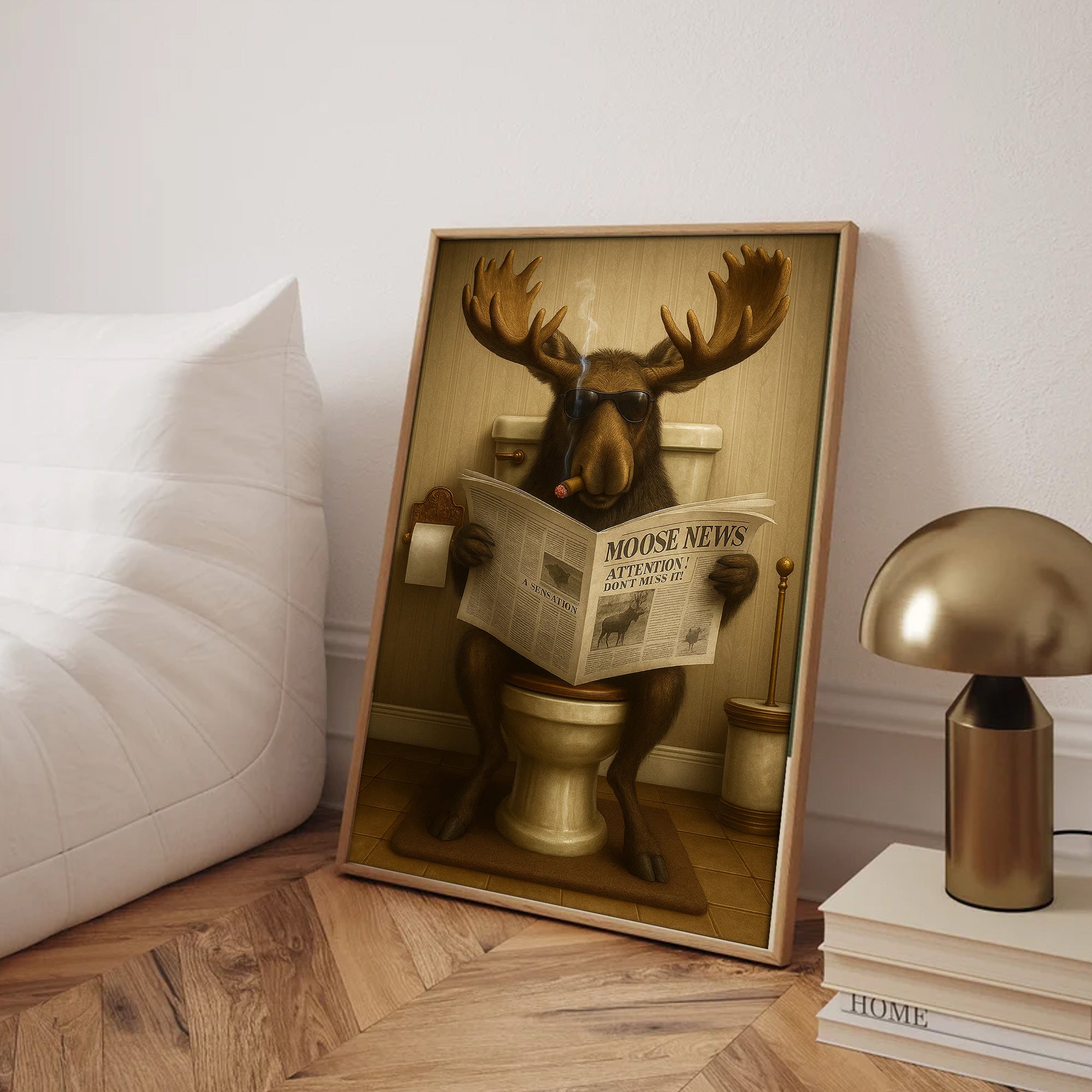 Funny Elk Hunting Lodge Moose Bathroom Canvas Wall Art – Wildlife Animal Poster - Unique Gift for Dad, Hunters & Outdoorsmen
