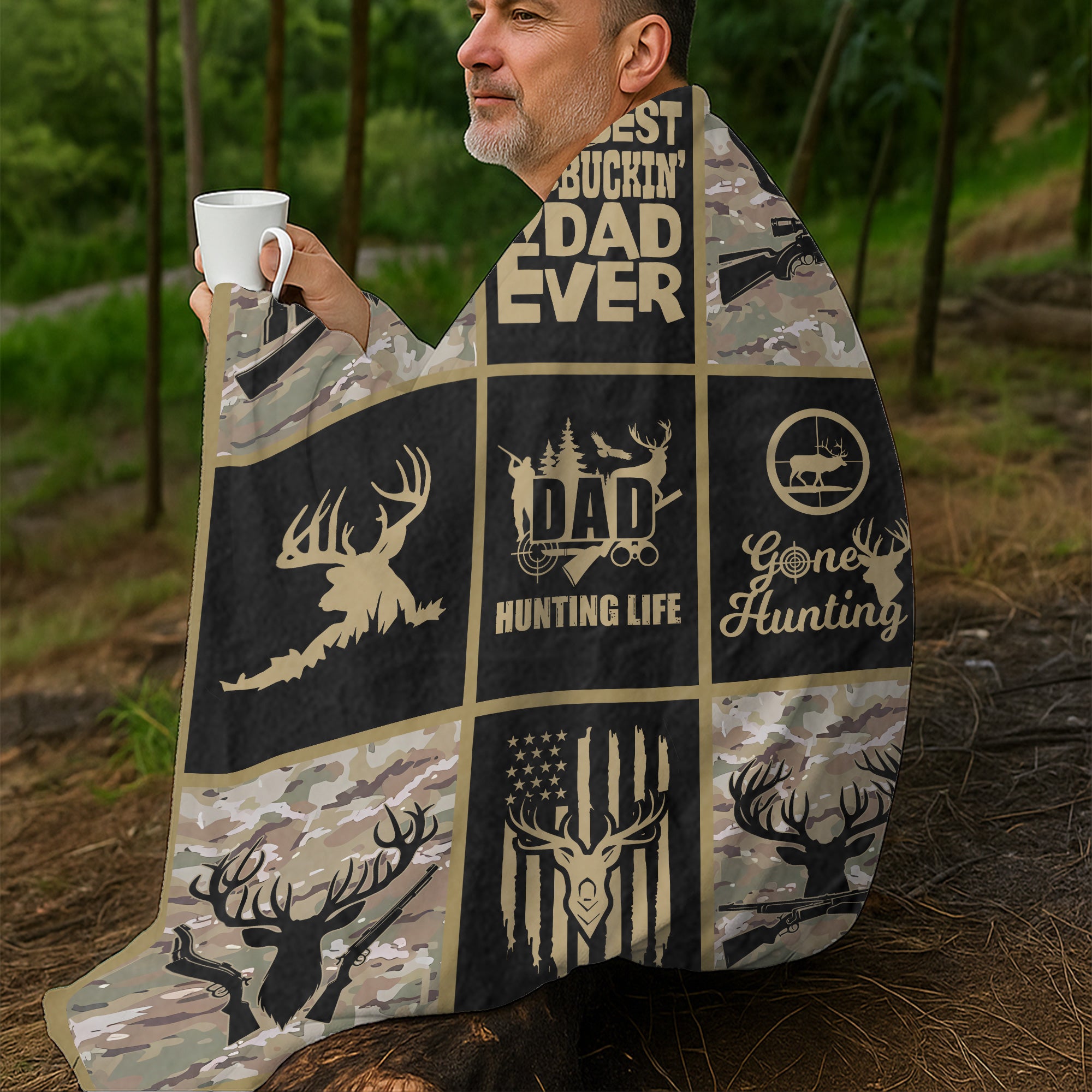 Hunting Life Best Buckin’ Dad Ever Fleece Blanket – Camouflage Deer & Rifle Design - Gift for Hunters