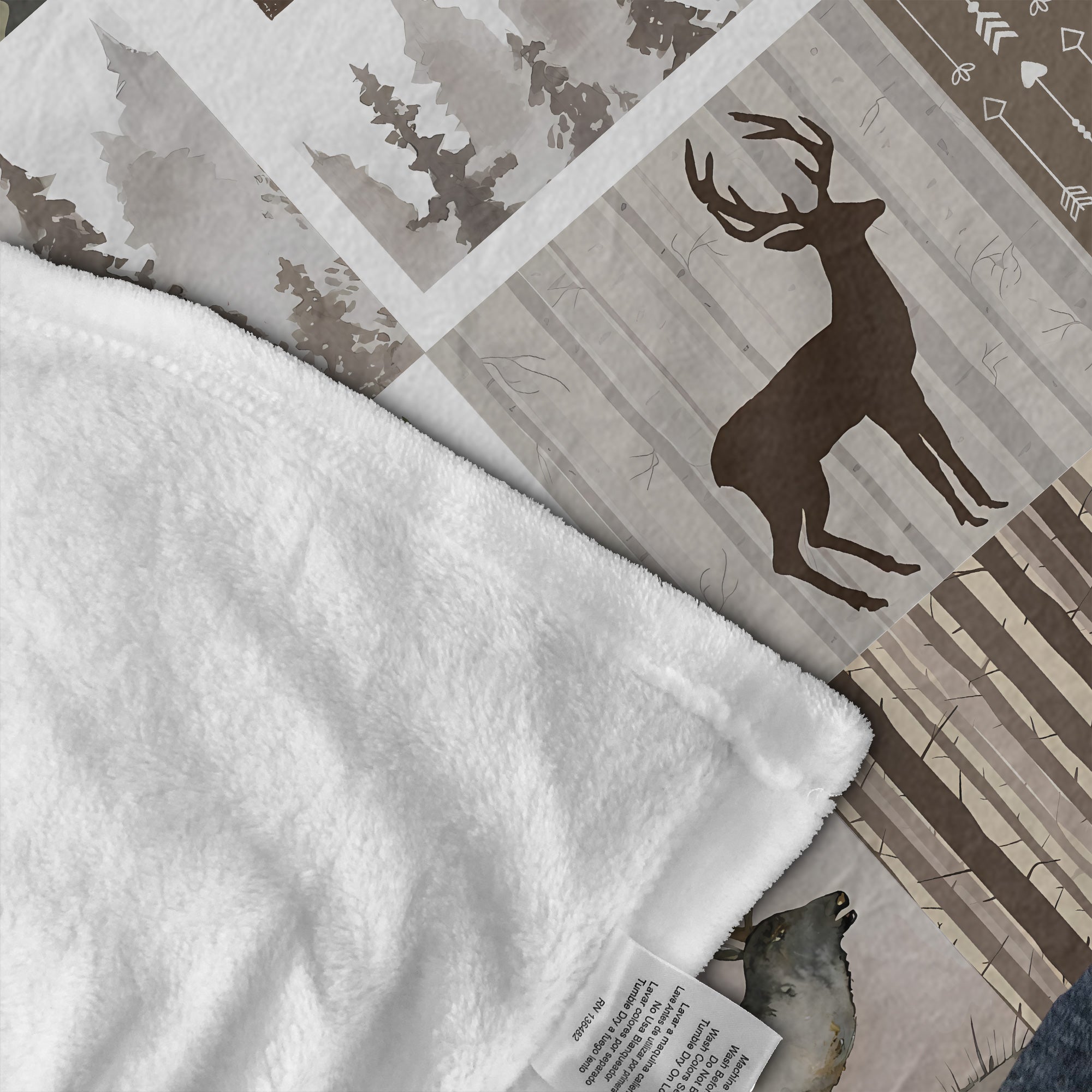 Personalized Rustic Camo Deer Blanket – Camo & Forest Patchwork Cabin Decor