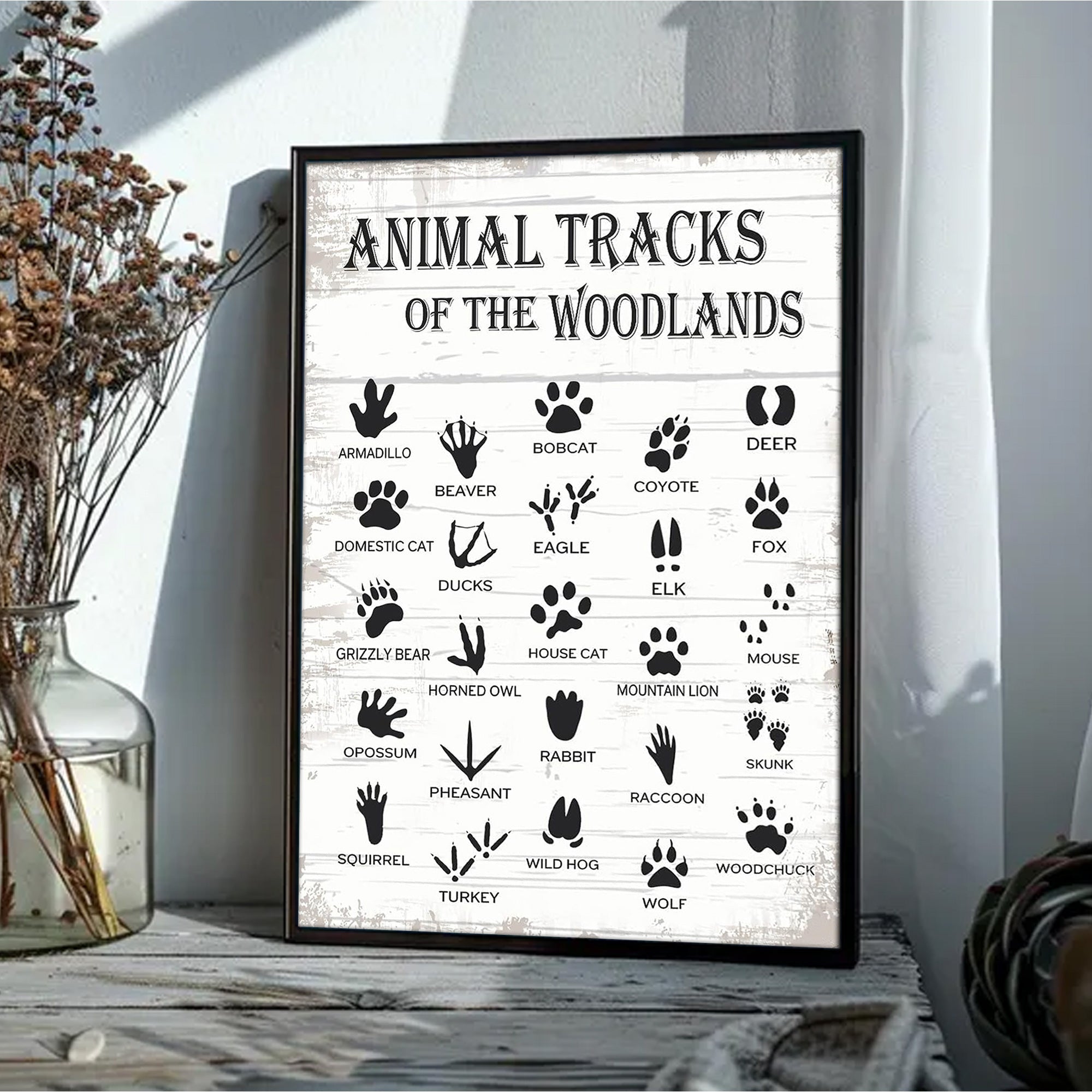 Animal Tracks of the Woodlands Canvas – Rustic Cabin Wall Art for Hunters & Nature Lovers