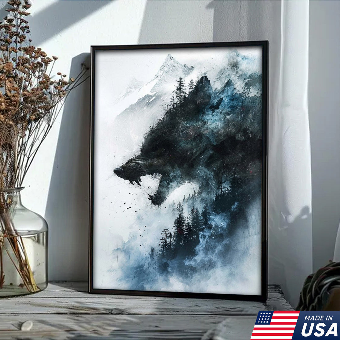 Wolf Forest Canvas Wall Art β Wild Wilderness Mountain Decor β Rustic Cabin & Lodge Artwork