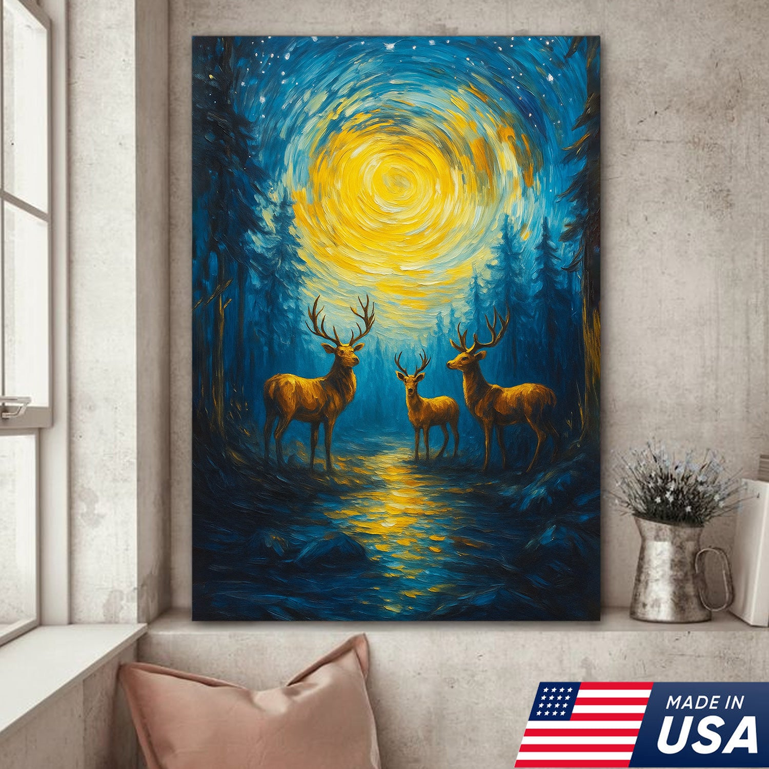 Deer Family Canvas Wall Art – Rustic Hunting Lodge & Nature-Inspired Decor
