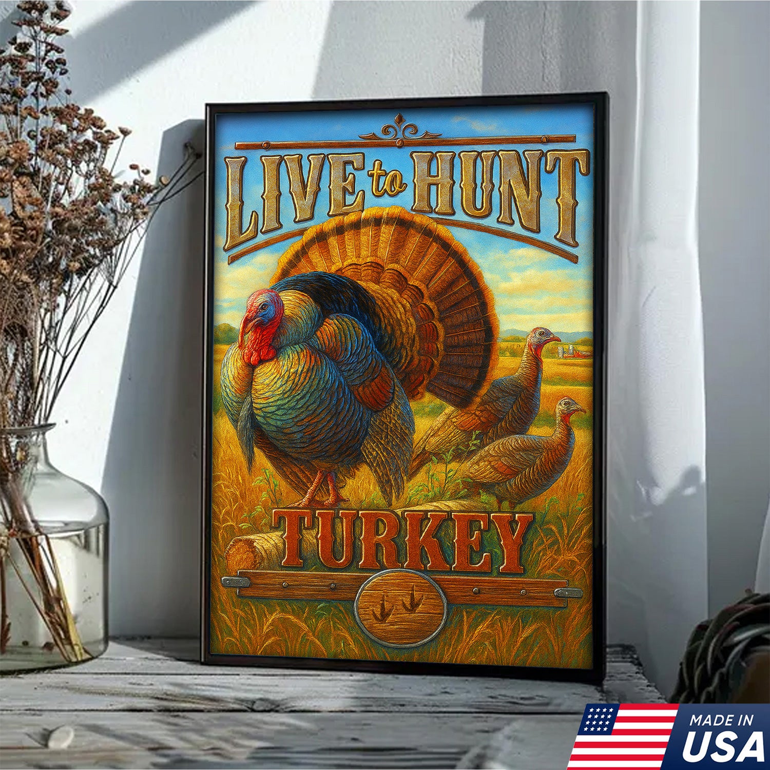 Turkey Hunting Canvas Wall Art – Rustic Wildlife Lodge Decor Gift for Hunters & Nature Lovers