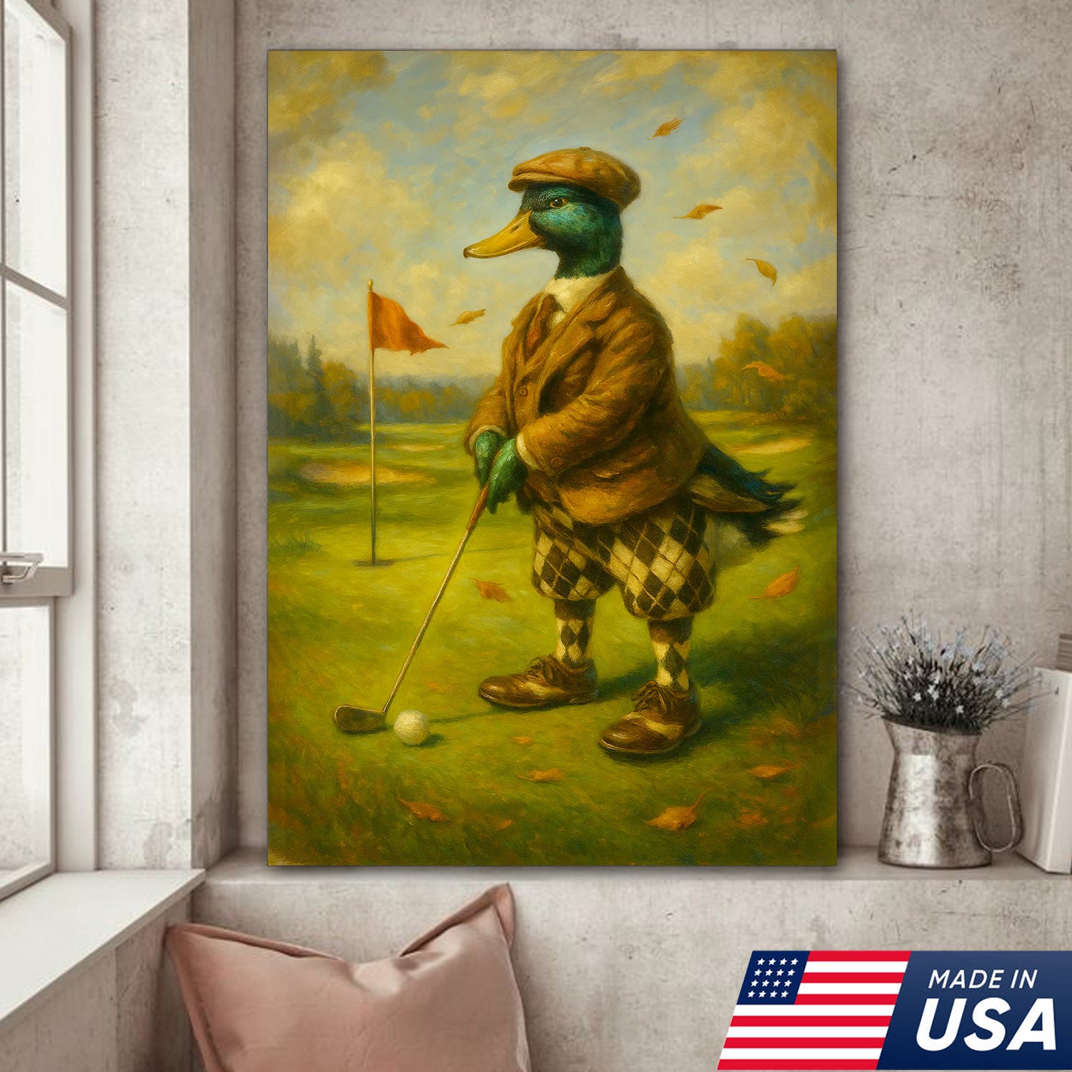 Quirky Duck Golf Canvas Print – Funny Rustic Wall Art for Cabin, Lodge & Man Cave