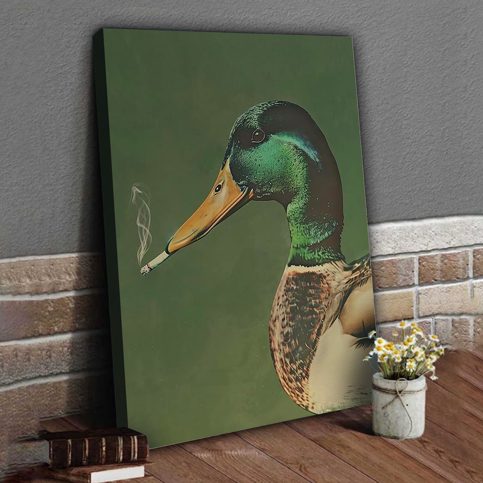 Funny Duck Smoking Canvas Wall Art – Hunting Lodge Decor for Hunters