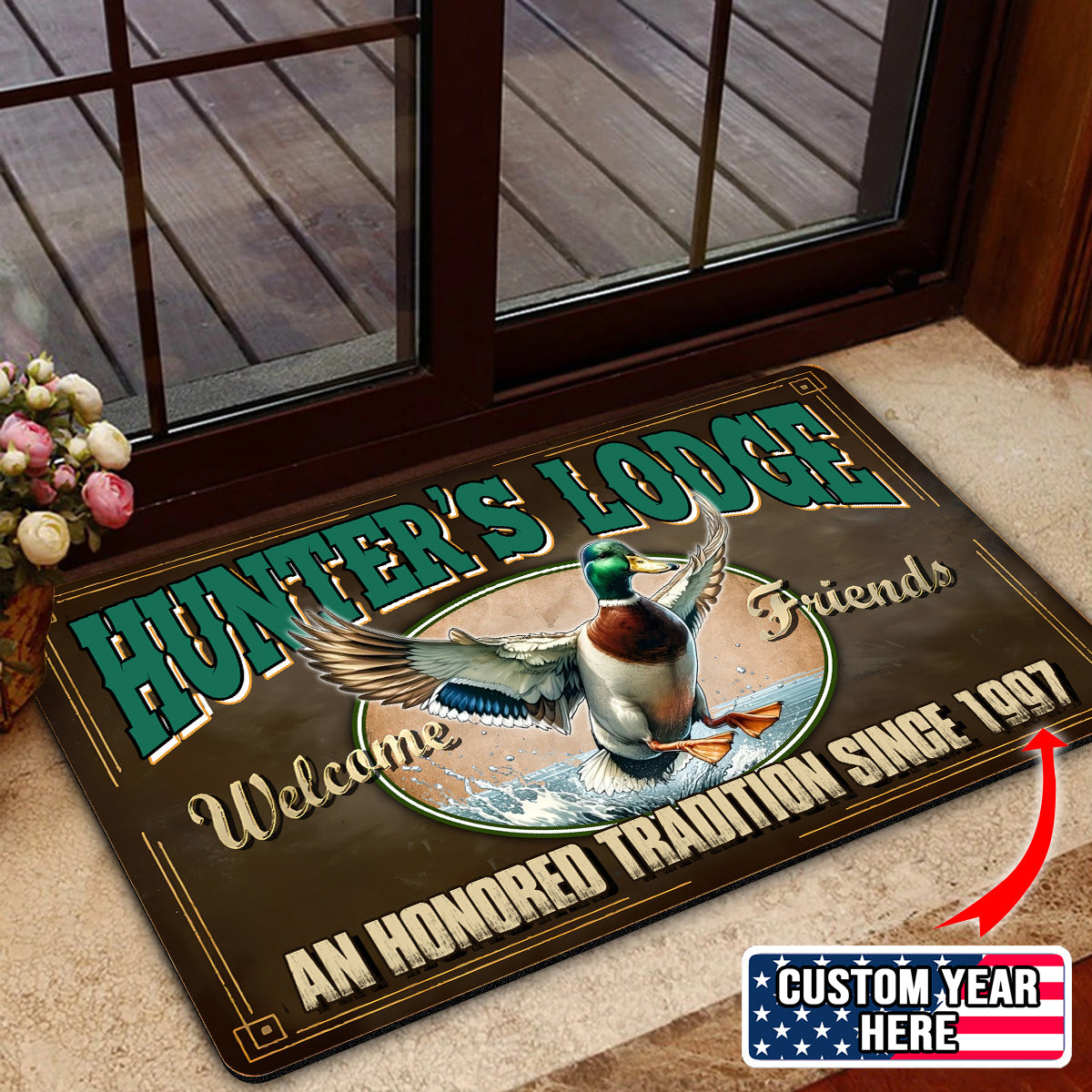 Personalized Mallard Duck Doormat – Funny Hunting Welcome Mat with Custom Year, Rustic Cabin & Lodge Decor