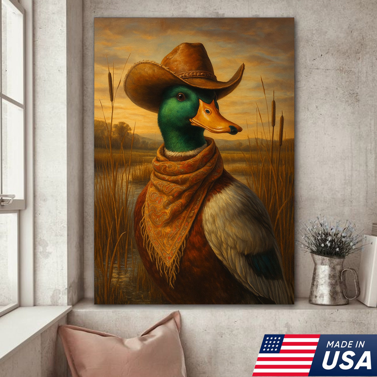 Wild Duck Cowboy Canvas – Funny Hunting Lodge Canvas Decor for Hunters