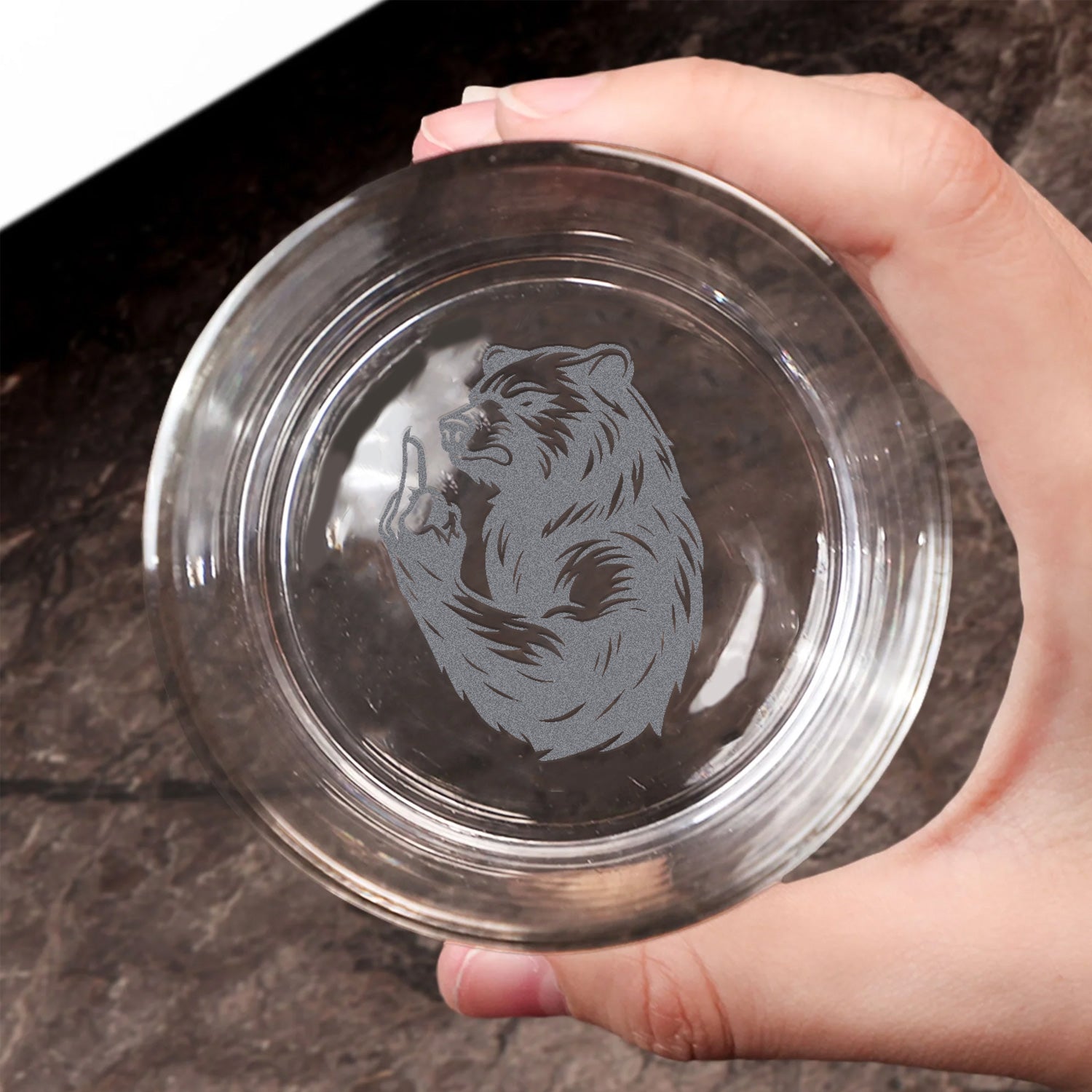 Bear Engraved Whiskey Glass – Funny Funny Finger Whiskey Glass for Men, Unique Barware Gift