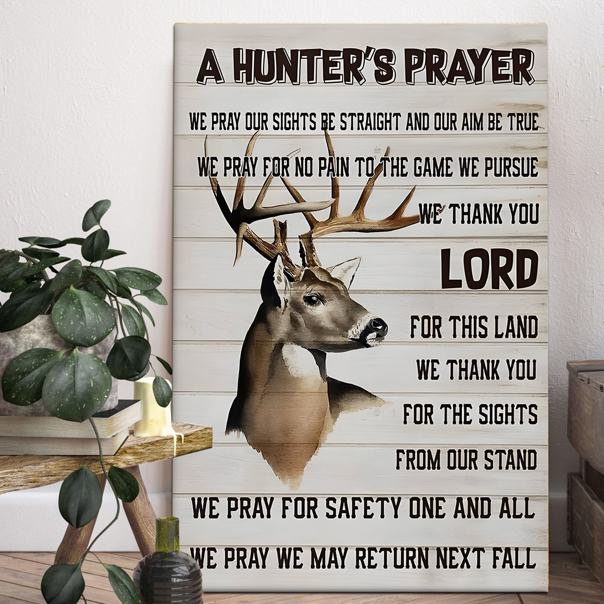 A Hunter’s Prayer Canvas – Deer Hunting Christian Rustic Wall Art Gift For Hunters