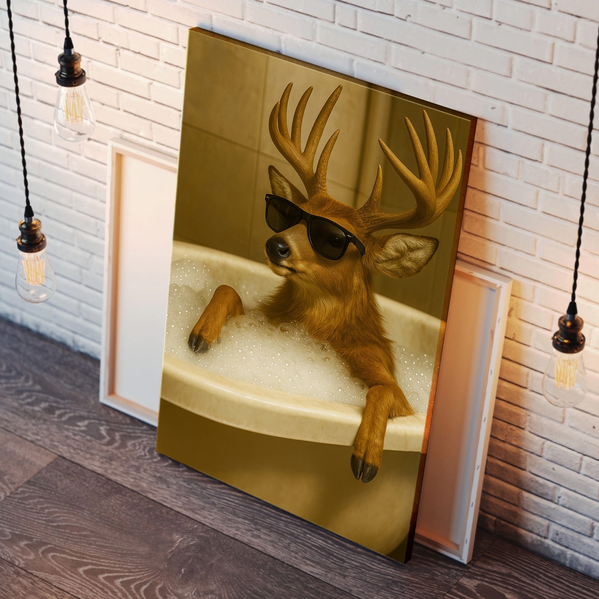 Funny Deer Wall Art – Cool Buck in Bathtub Poster for Hunters & Rustic Cabin Decor