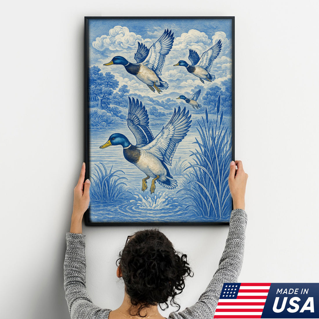 Vintage Mallard Duck Hunting Canvas β Rustic Blue Wildlife Wall Art USA