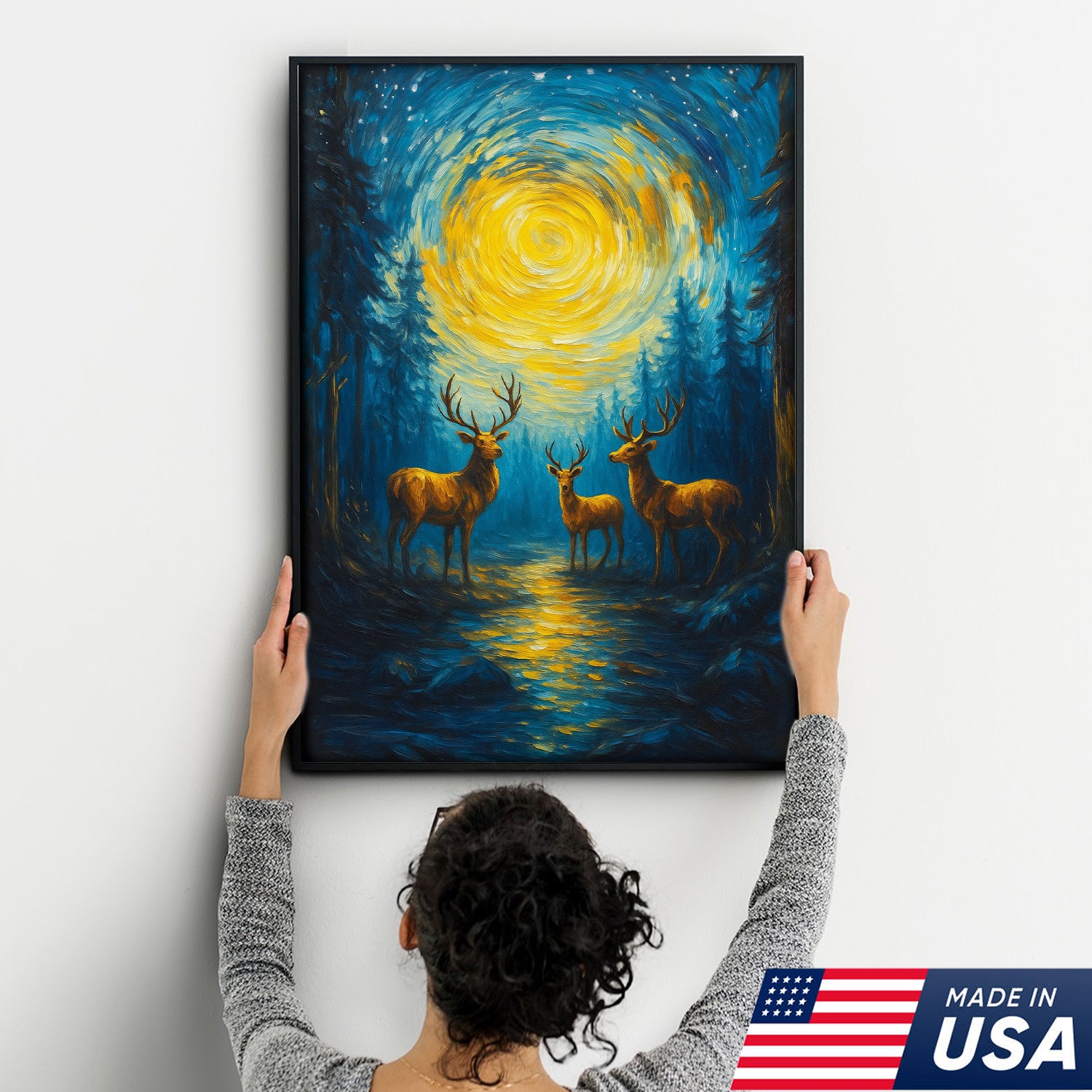 Deer Family Canvas Wall Art – Rustic Hunting Lodge & Nature-Inspired Decor