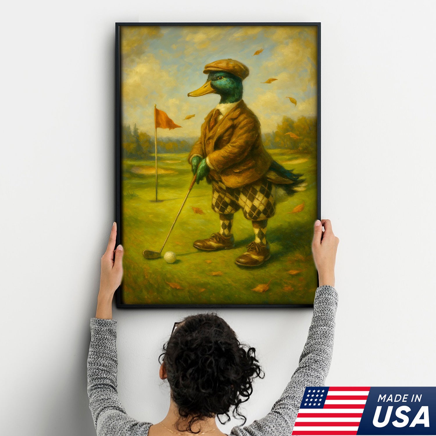 Quirky Duck Golf Canvas Print – Funny Rustic Wall Art for Cabin, Lodge & Man Cave
